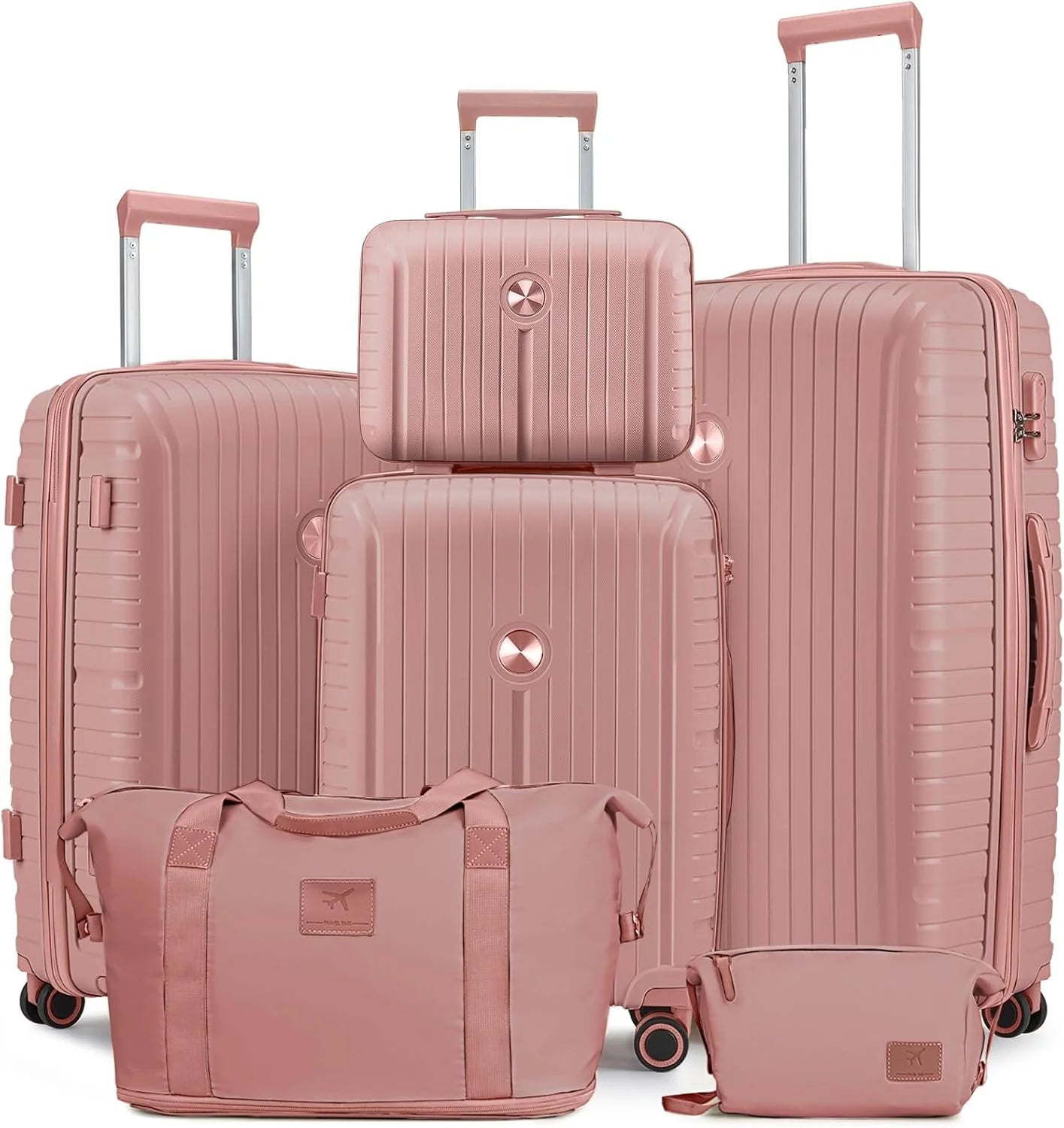 5-piece PP hardshell lightweight travel carry-on luggage set with dual spinner wheels and TSA lock