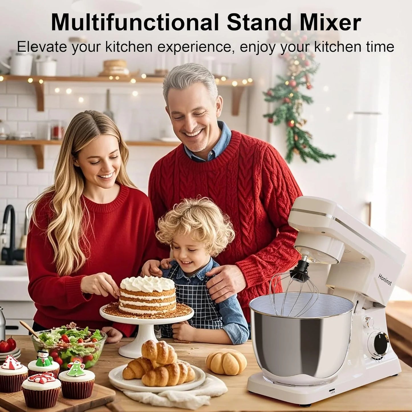 10-Speed Stand Mixer with 8-in-1 Splash Guard, Tilt Head, 6-Quart Stainless Steel Bowl + Dishwasher-Safe Dough Hook/Whisk/Blender/Scraper