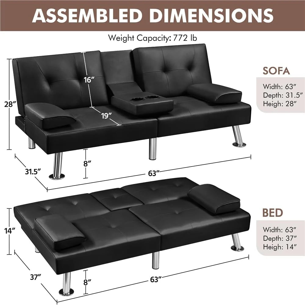 Convertible Sofa Bed Modern Imitation Leather Home Recliner Flip Double Sofa Folding Sofa Bed Guest Bed