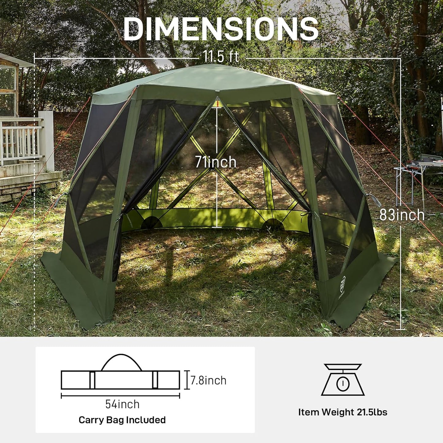 Pop up Screen House Tent for Camping 11.5 x 9.8 ft, Instant Screened Gazebo Canopy with Netting, Portable Shelter Enclosure