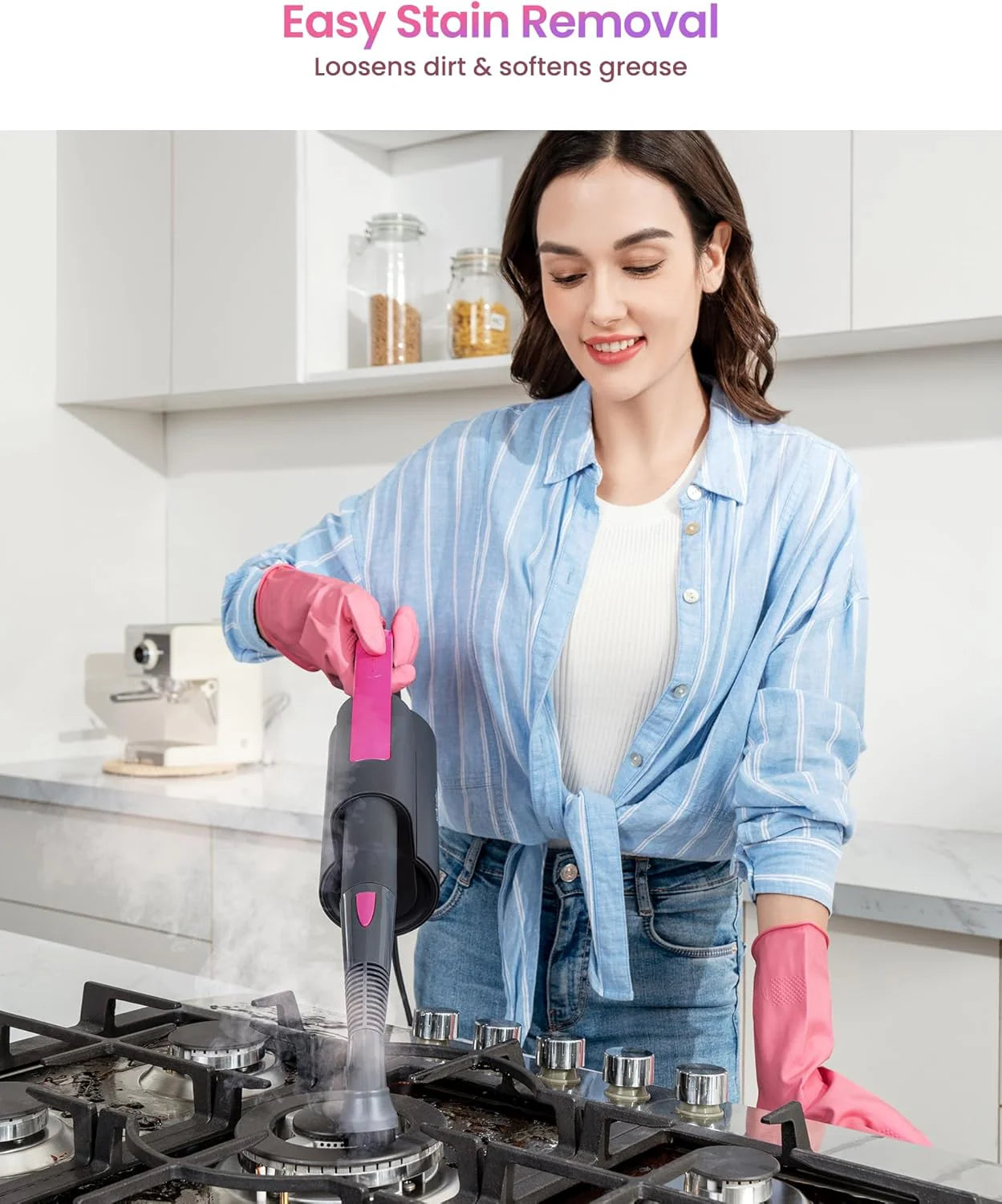 7-in-1 Steam Mop Dual-Rod Design with Detachable Handheld Steamer for Walls, Grouts, Hard Floors, Tiles, includes Multi-purpose Accessories and Washable Microfiber Pads