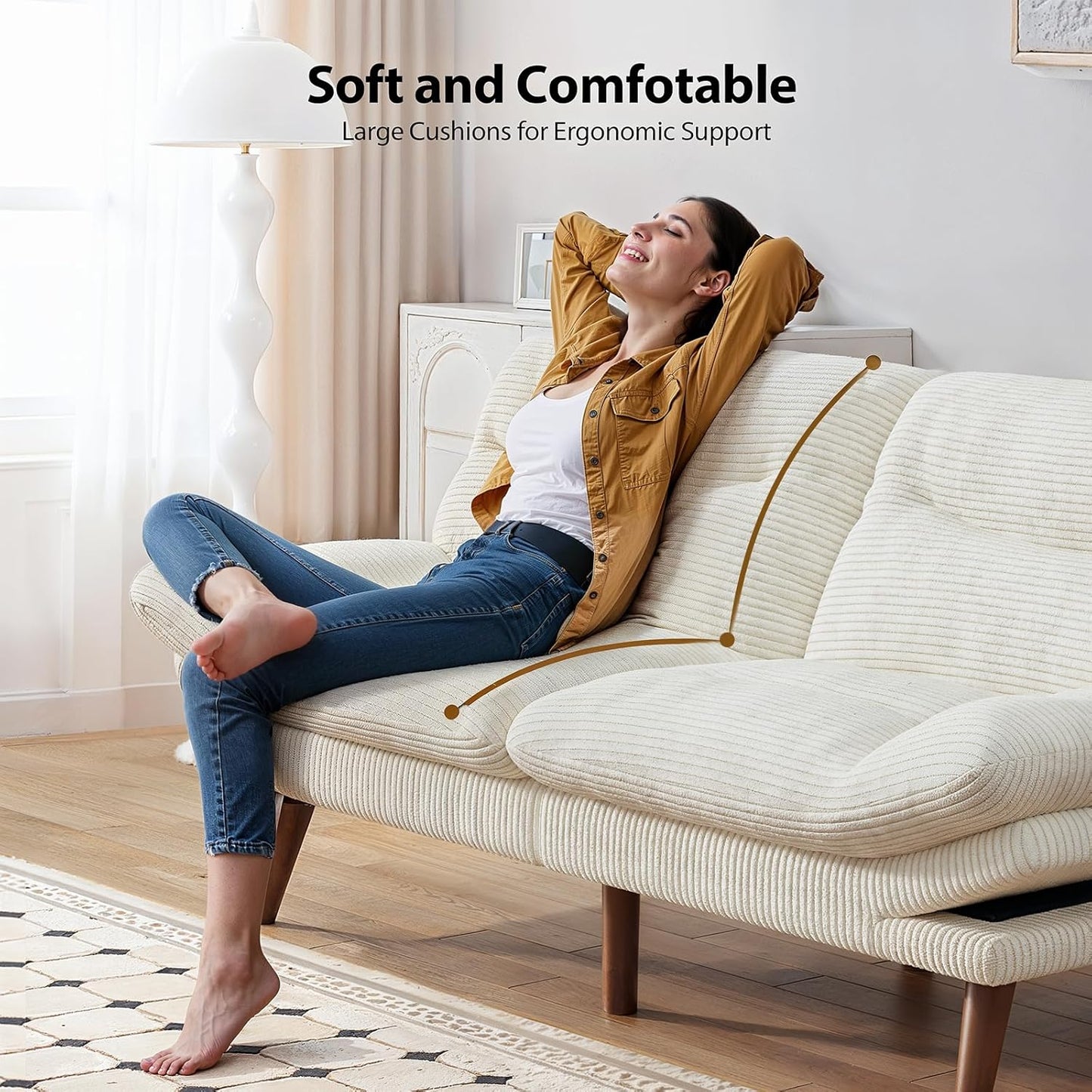 Convertible Futon Sofa Bed, 66 Inch Corduroy Futon Sofa Recliner Sofa Bed for Small Spaces, Playrooms or Offices