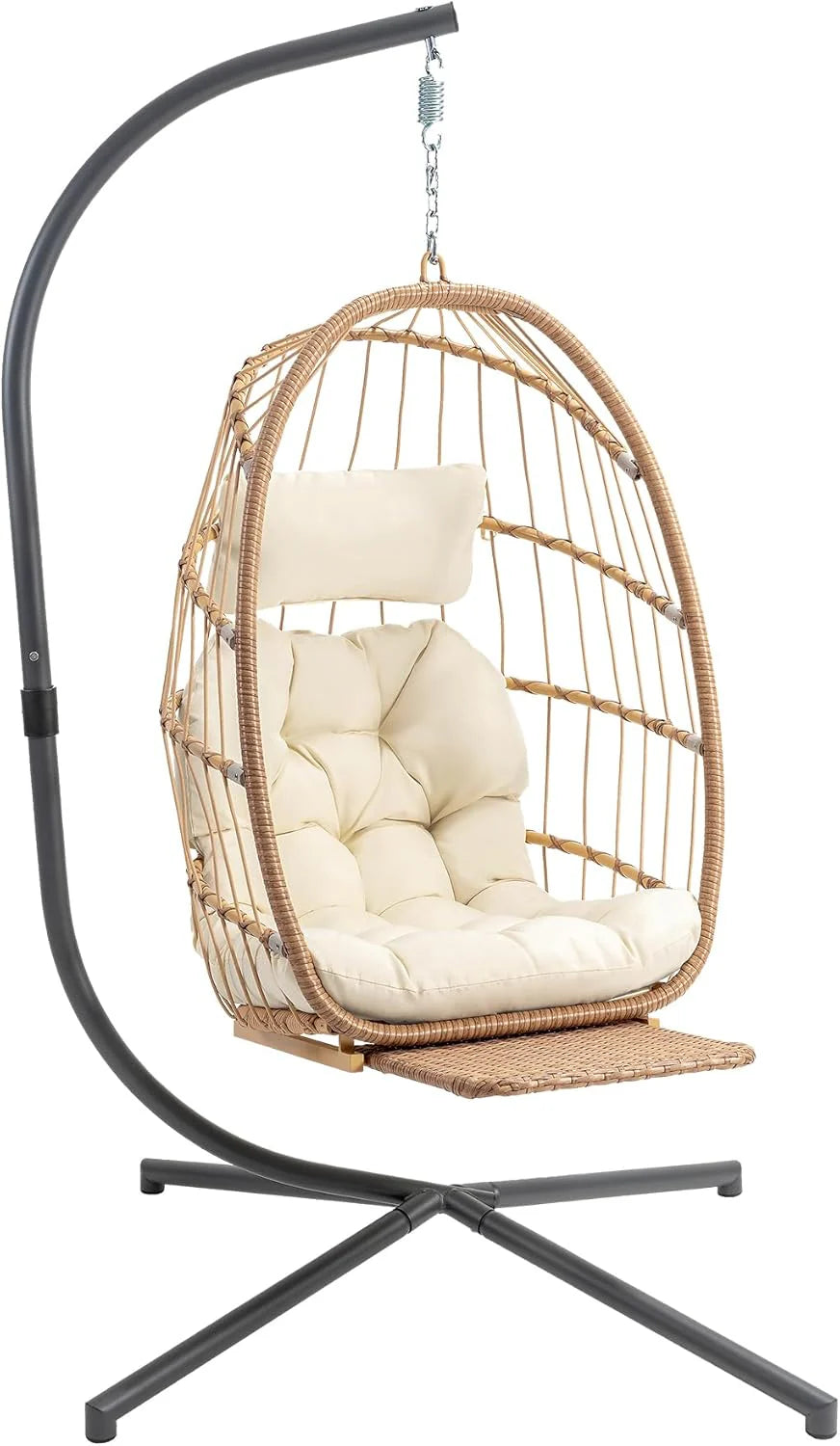 Yechen Indoor Outdoor Egg Hanging Chair with Stand, Patio Wicker Swing Egg Chair Indoor Swinging Chair Outdoor Hammock Egg Chair 350lbs Capacity for Patio Bedroom Balcony, Charcoal Grey (EG-001)