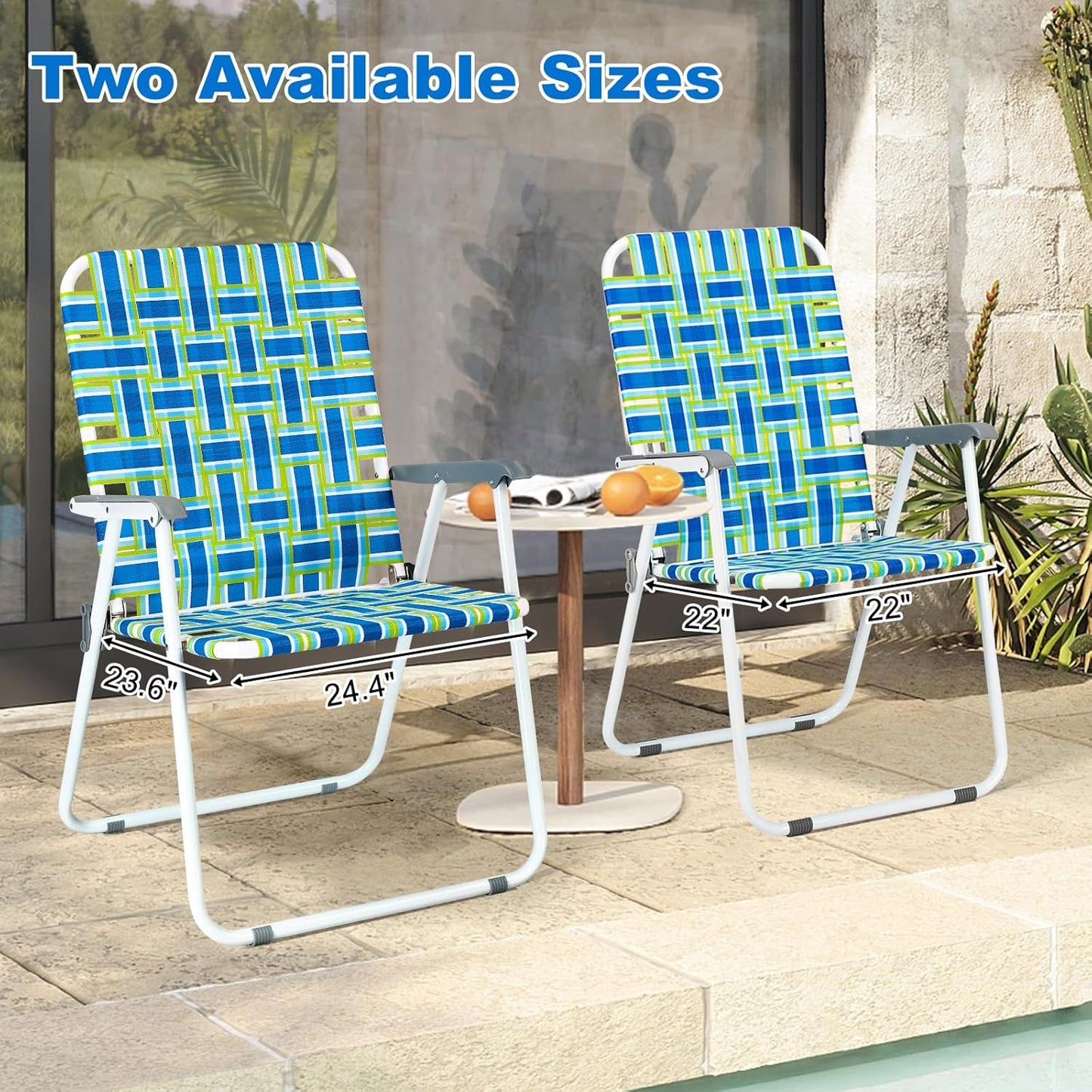 VINGLI Patio Lawn Webbed Folding Chairs Set of 2, Outdoor Beach Portable Lawn Chair Camping Chair Beach Chair