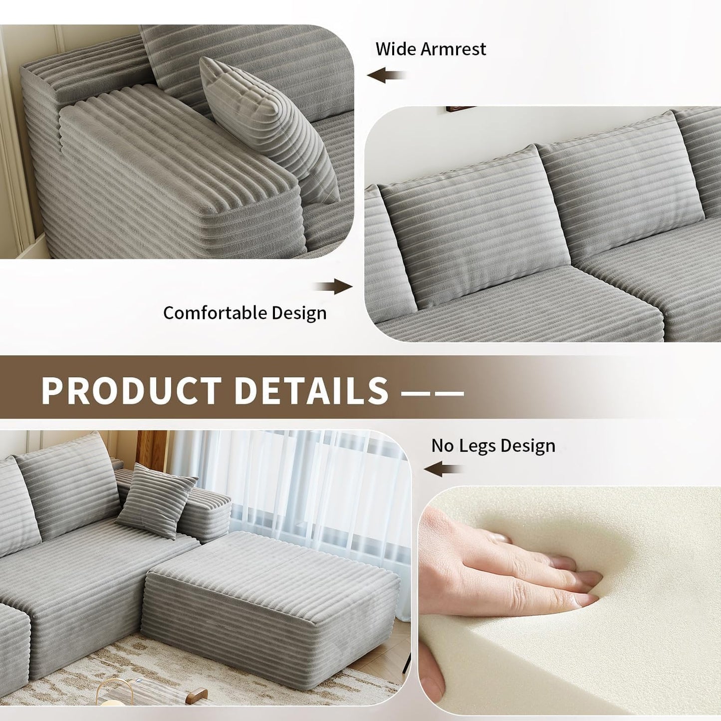 107.5" Cloud Modular Sectional Sofa Couch with L-Shape Chaise,Modern Minimalist Upholstered Couches