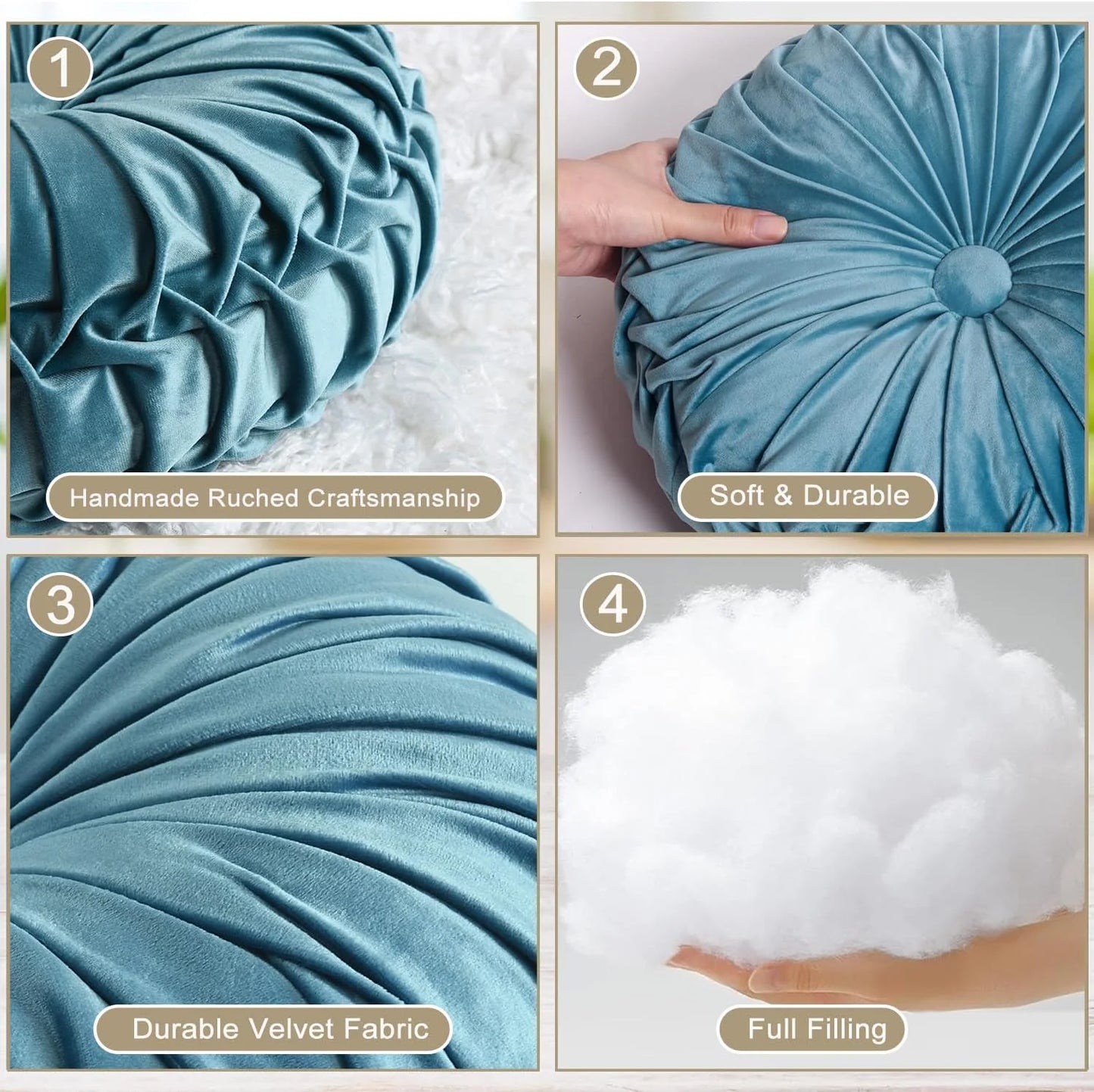 Set of 2 Decorative Round Pleated Throw Pillows