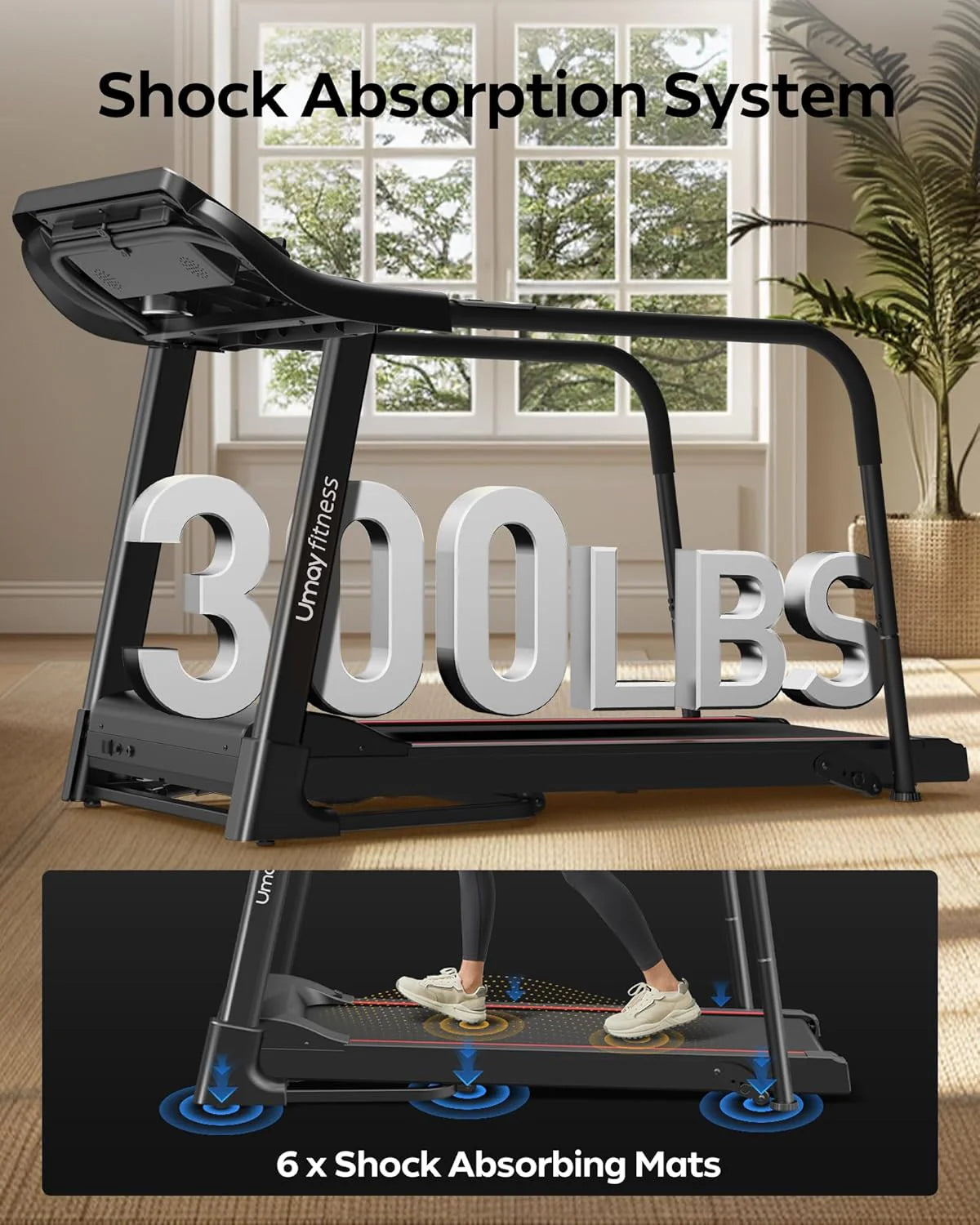 UMAY household folding tilt treadmill with heart rate sensor Low noise