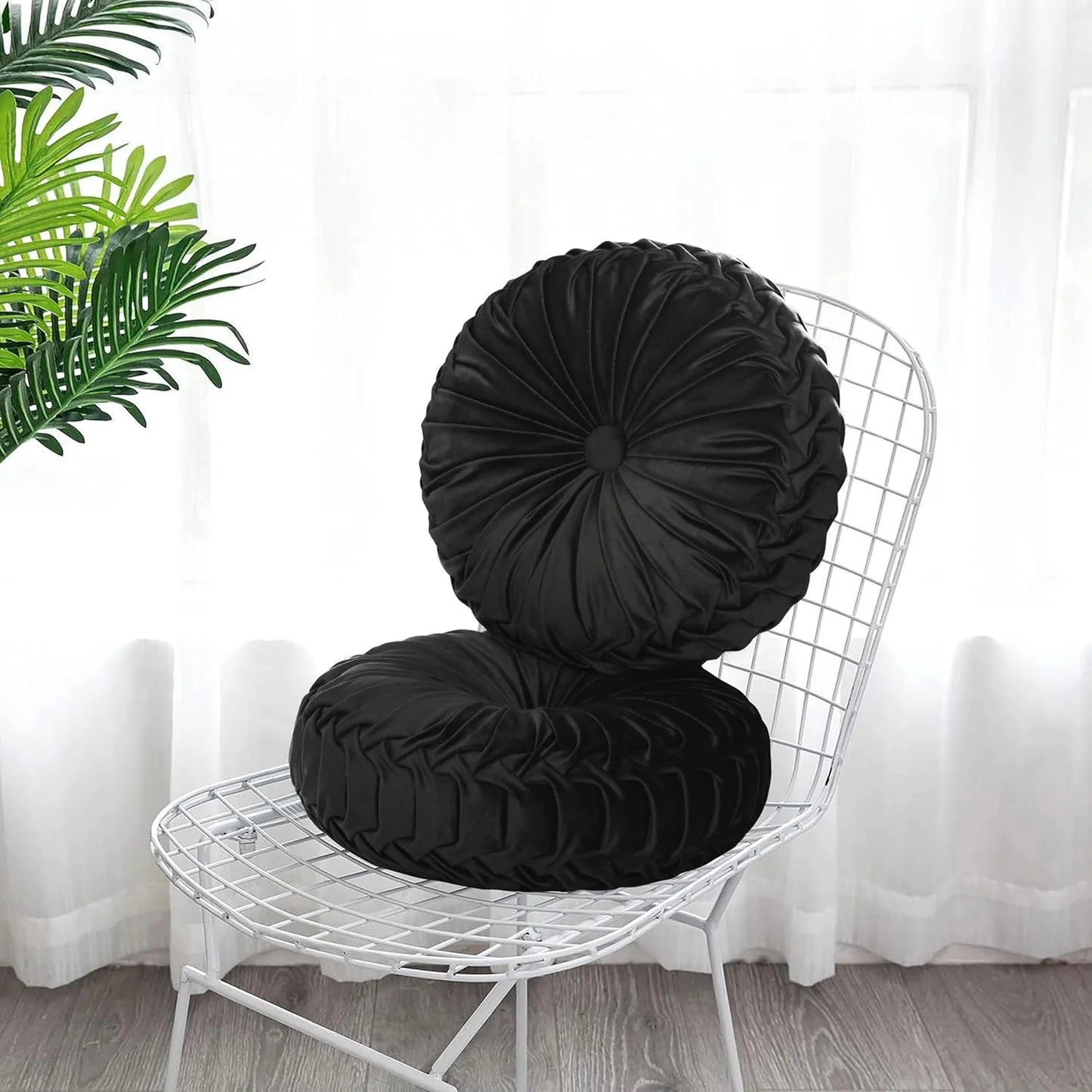 Set of 2 Decorative Round Pleated Throw Pillows
