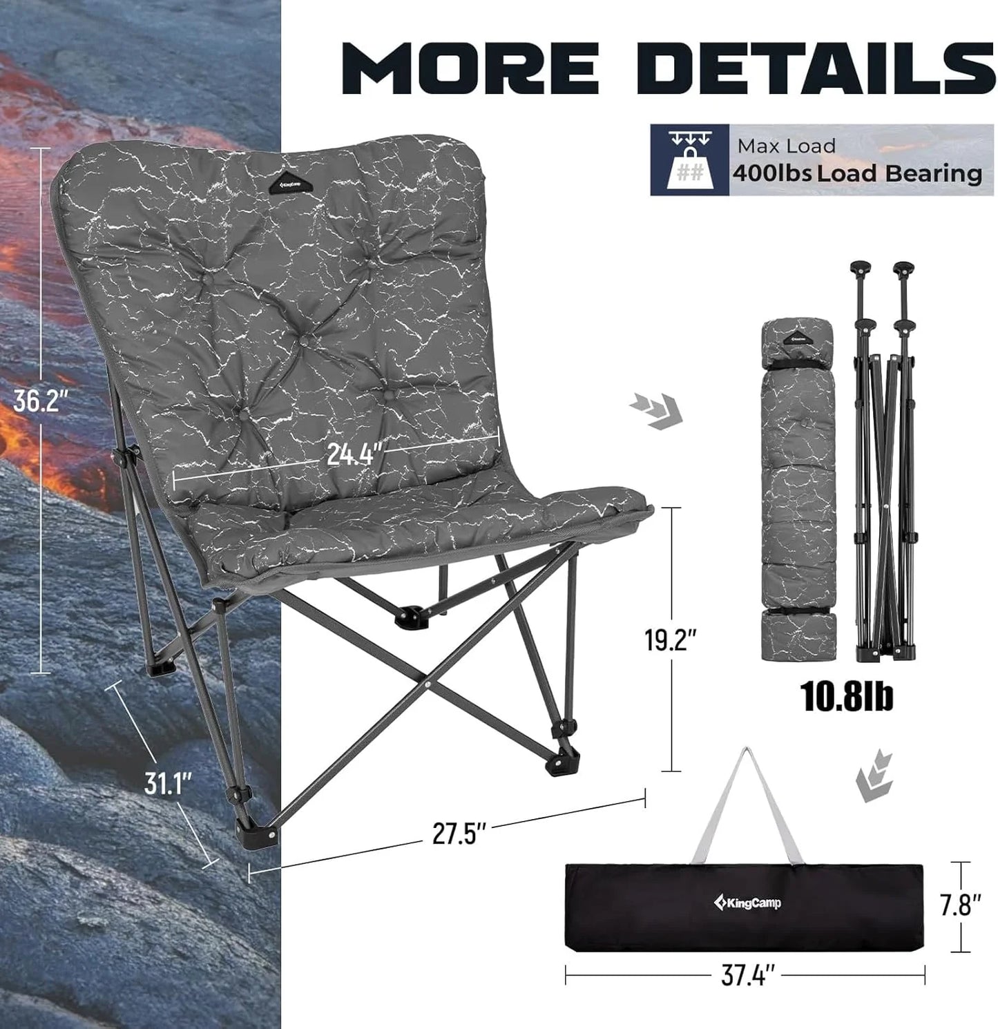 Butterfly chair, extra large thick comfortable camping chair, portable folding chair, 400 lb heavy duty seat
