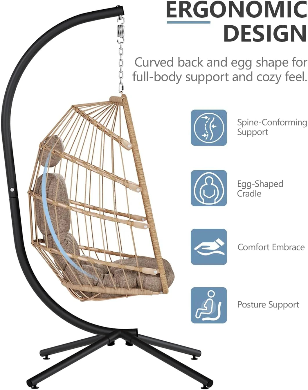 SWITTE Egg Chair Outdoor with Stand, Indoor Wicker Hanging Egg Swing Chair with Cushion, 350lbs Capacity for Patio, Bedroom