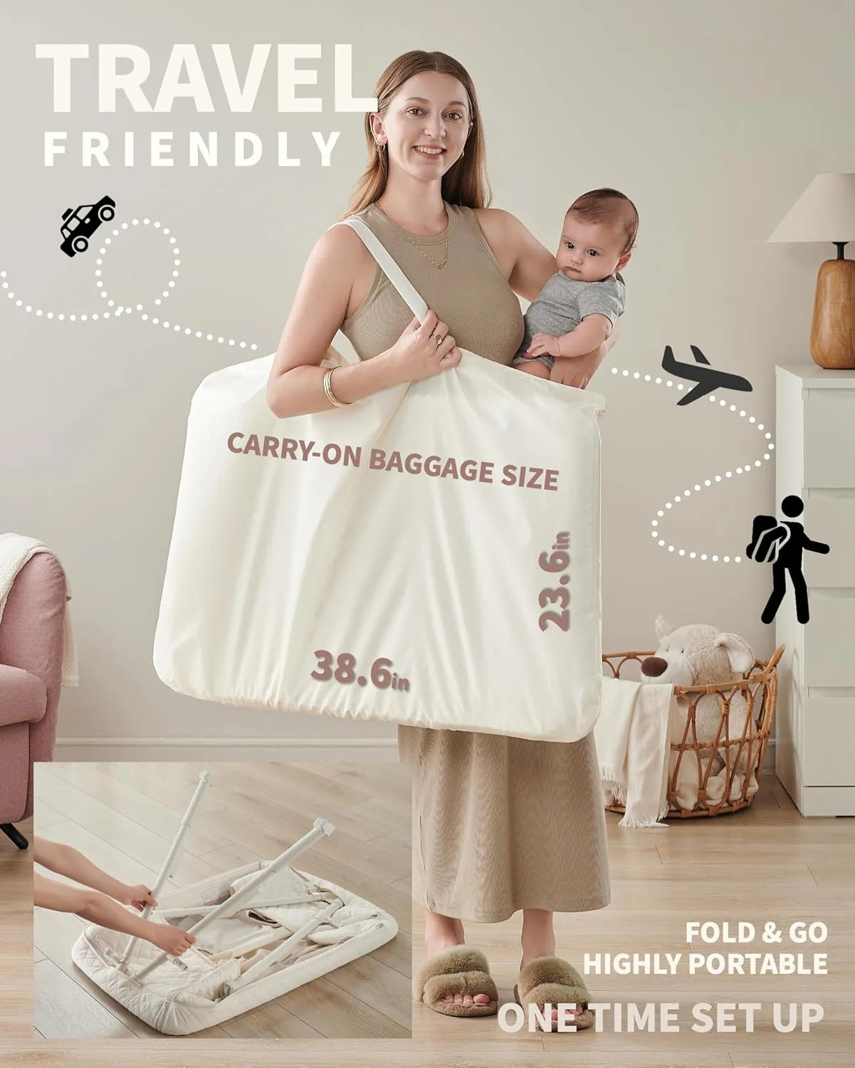 Bassinet Bedside Sleeper, Baby Crib for Newborn, Baby Bassinets Bedside Sleeper with 4 Auto-Lock & Adjustable Height, Breathable Mesh & Mattress