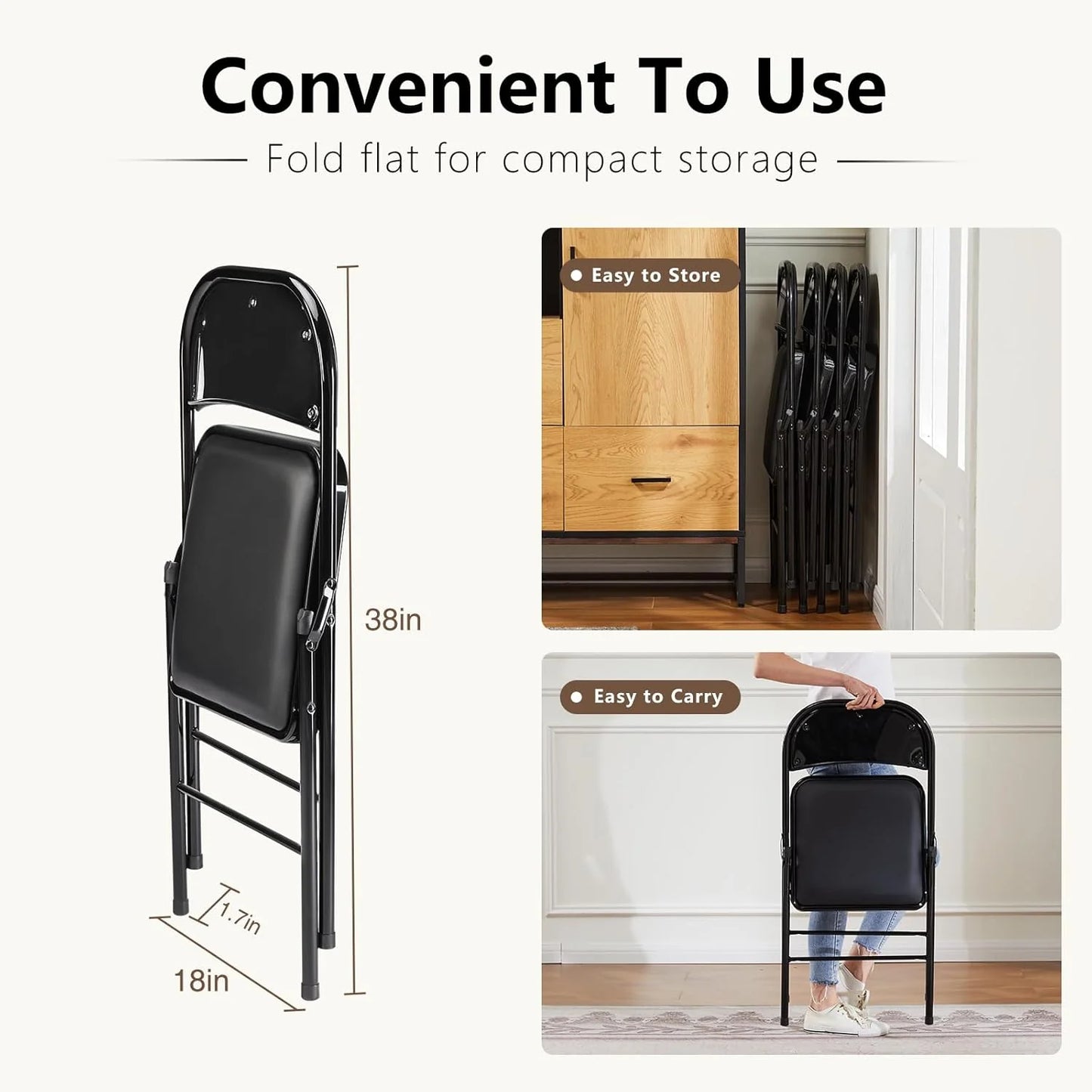 DUMOS 2 Pack Leather Padded Folding Chair, Indoor Outdoor Portable Stackable Commercial Seat