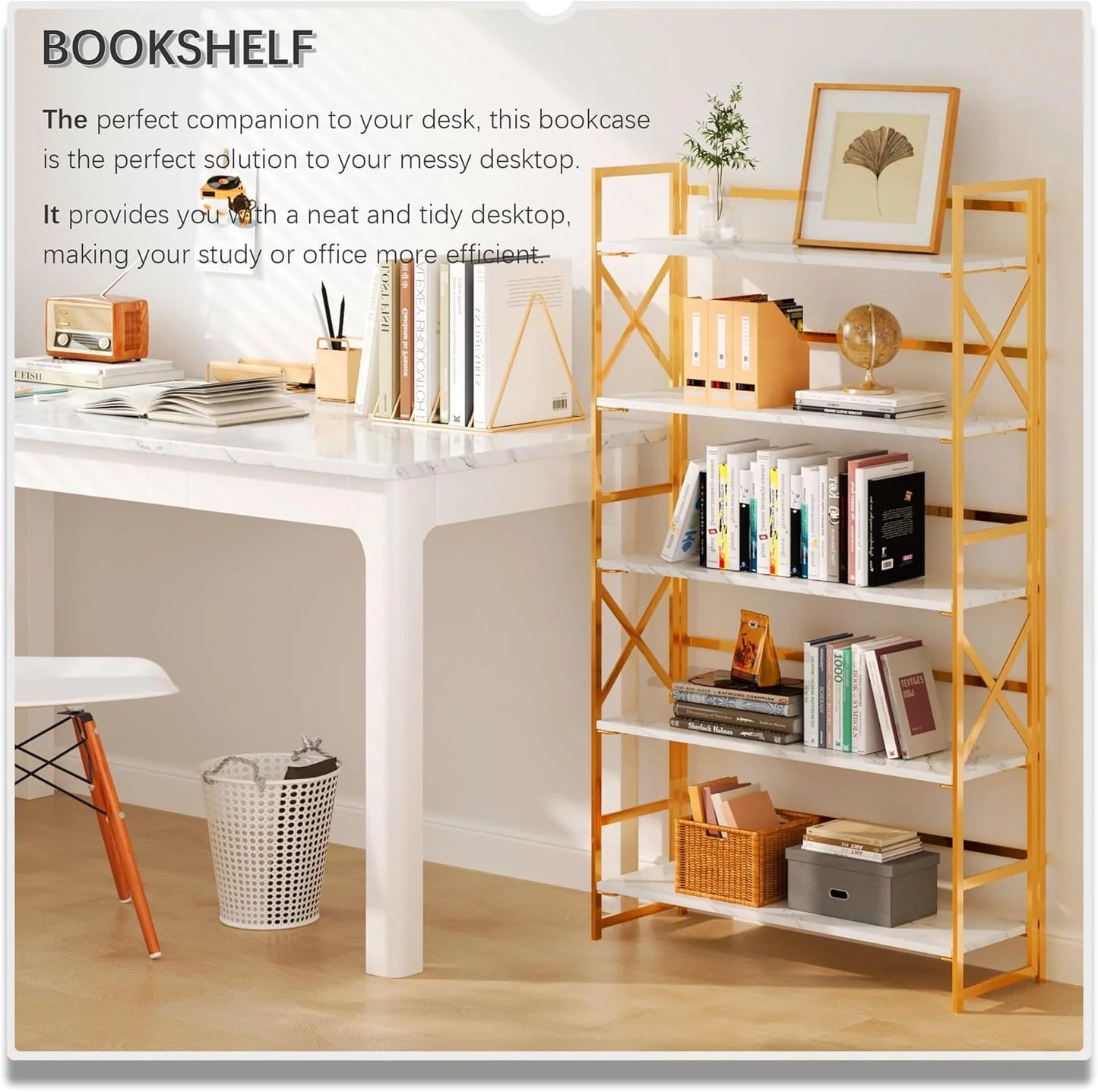 5 Tiers No Assembly Book Shelves 51.2" H Folding Bookshelf Bookcase