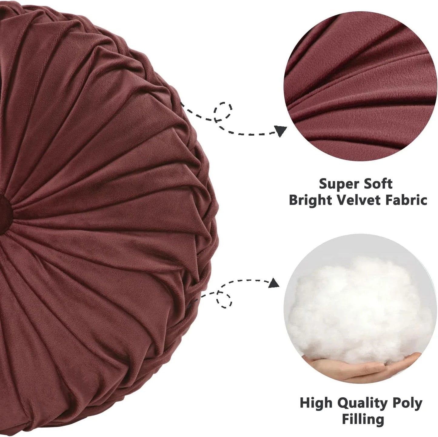 Set of 2 Decorative Round Pleated Throw Pillows