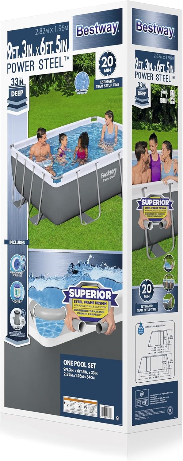 Power Steel 14' x 8'2" x 39.5" Oval Above Ground Pool Set | Includes 530gal Filter Pump, Ladder, ChemConnect Dispener