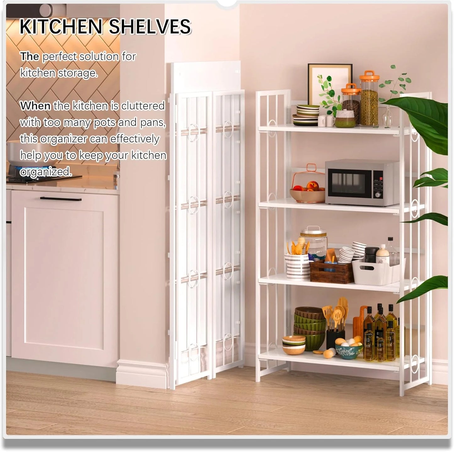 5 Tiers No Assembly Book Shelves 51.2" H Folding Bookshelf Bookcase