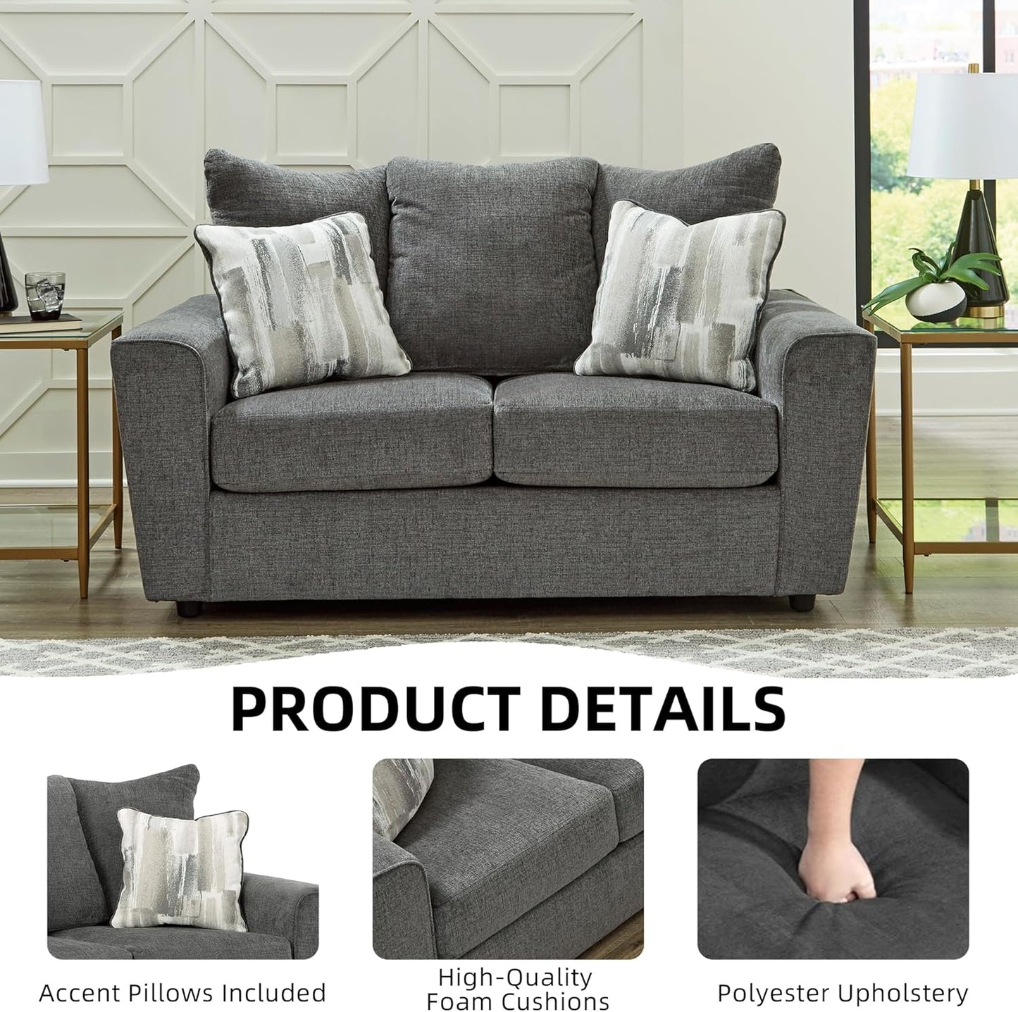 Casual Loveseat with Flared Arms Gray Upholstered Sofa for Living Room