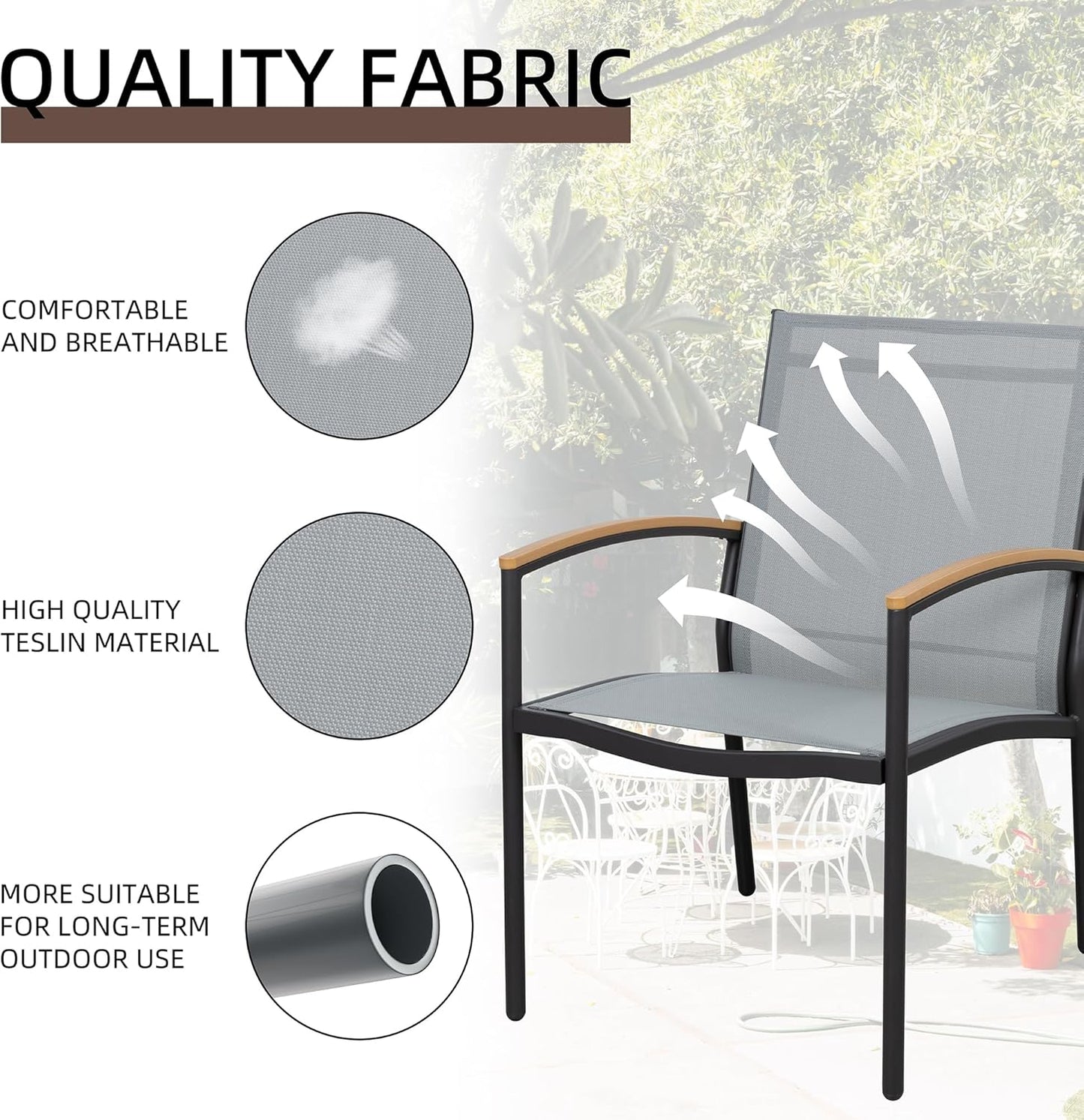 Shintenchi 3 Pieces Patio Bistro Sets, Outdoor Textilene Fabric Conversation Bistro Set, Textilene Fabric Front Porch Chairs Small Patio Furniture Set with Table for Lawn,Garden,Balcony (Black)