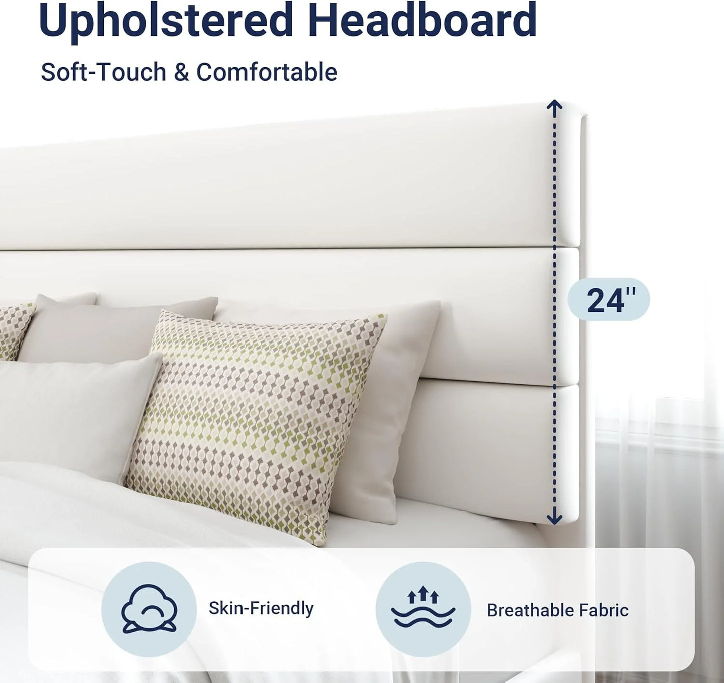 Allewie Queen Size Platform Bed Frame with Fabric Upholstered Headboard and Wooden Slats Support, Fully Upholstered Mattress Foundation/No Box Spring Needed