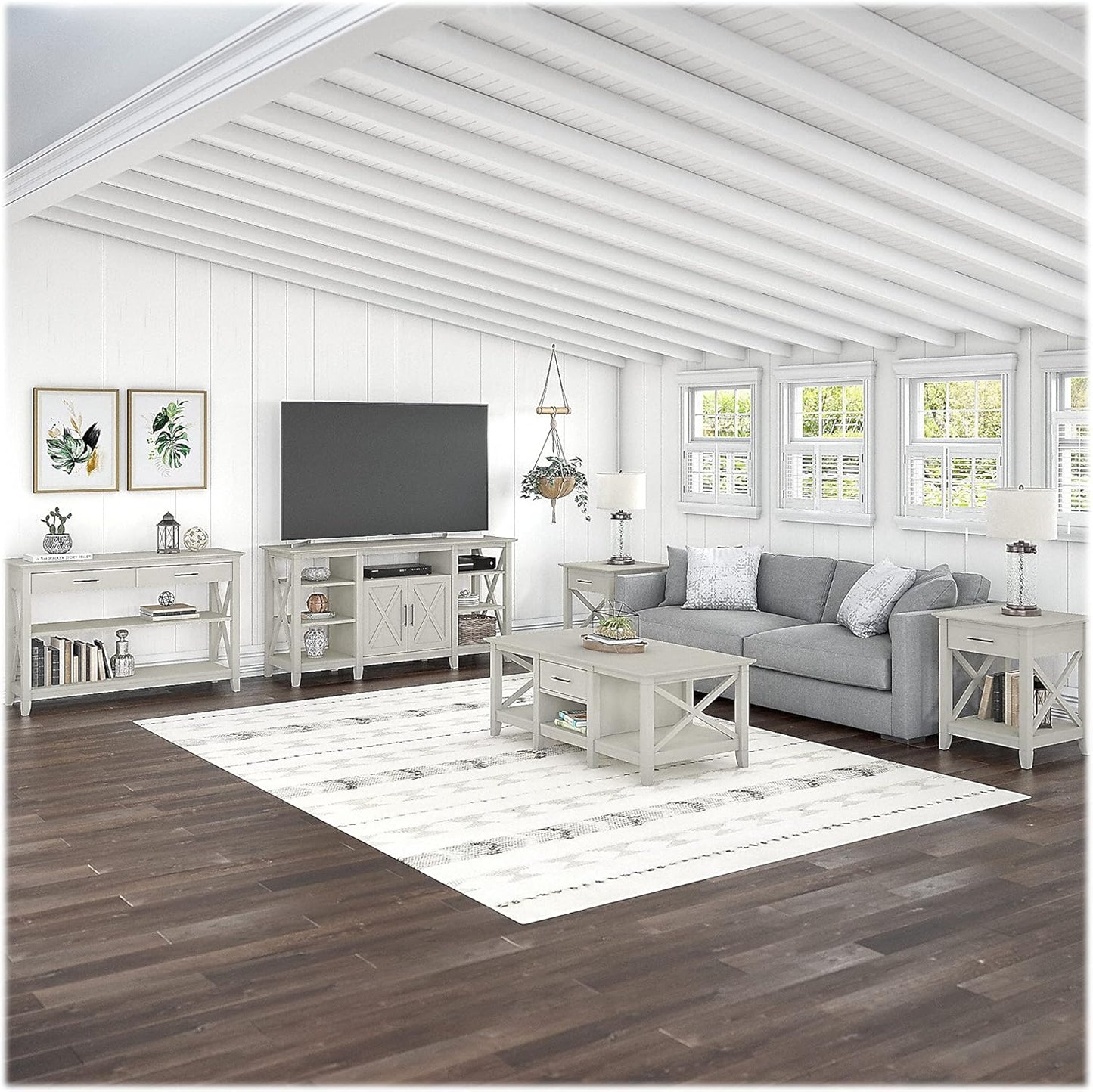 Key West Tall TV Stand for 65 Inch TV in Pure White Oak