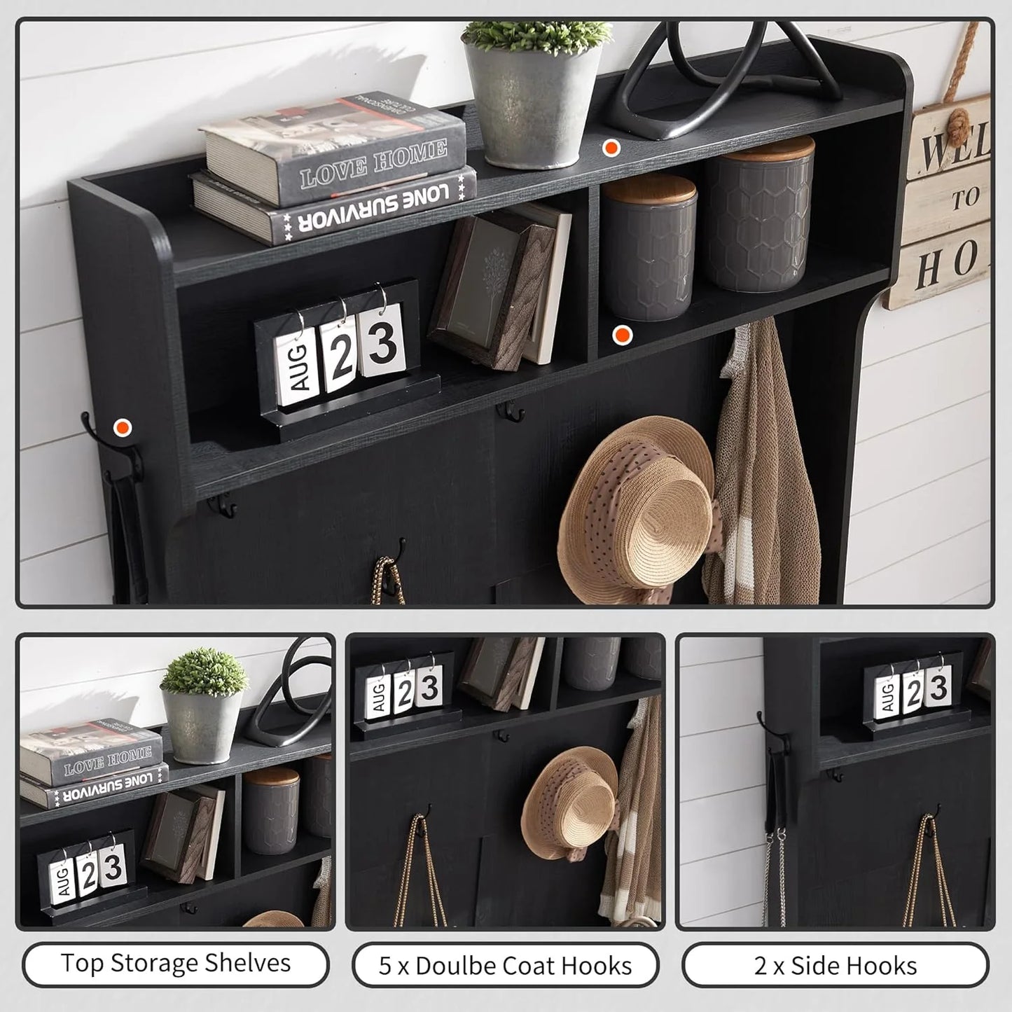 JXQTLINGMU 59-inch Farmhouse Foyer Tree with Shoe Storage, Entryway Bench Foyer Coat Rack Cabinet