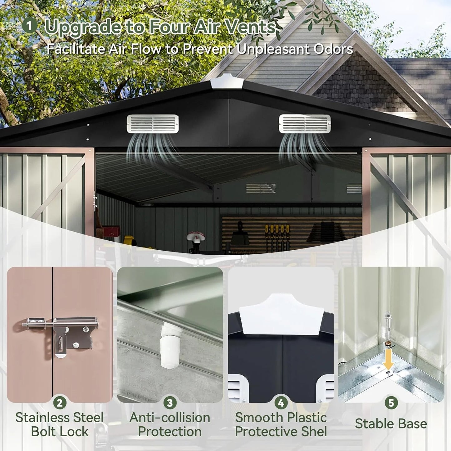 Aoxun 12x10 FT Shed Metal Outdoor Waterproof Storage Shed Steel Utility Garden Tool Shed with Door & Lock Outdoor Storage for Garden Patio Lawn Poolside, Brown