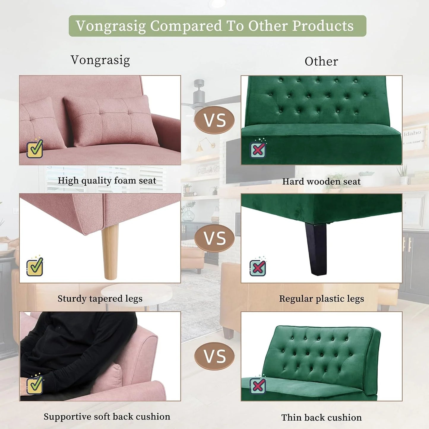 47" Small Modern Loveseat Sofa