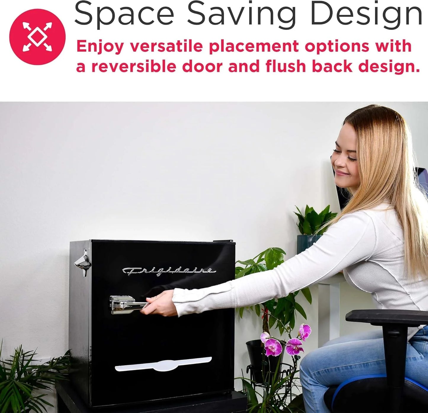 Frigidaire EFR176 Retro Compact Fridge with Chiller Mini Refrigerator with Built-in Bottle Opener for Office, Bedroom, Dorm Room or Cabin, 1.6 cu ft 16" D x 18" W x 18.5" H, Moonlight