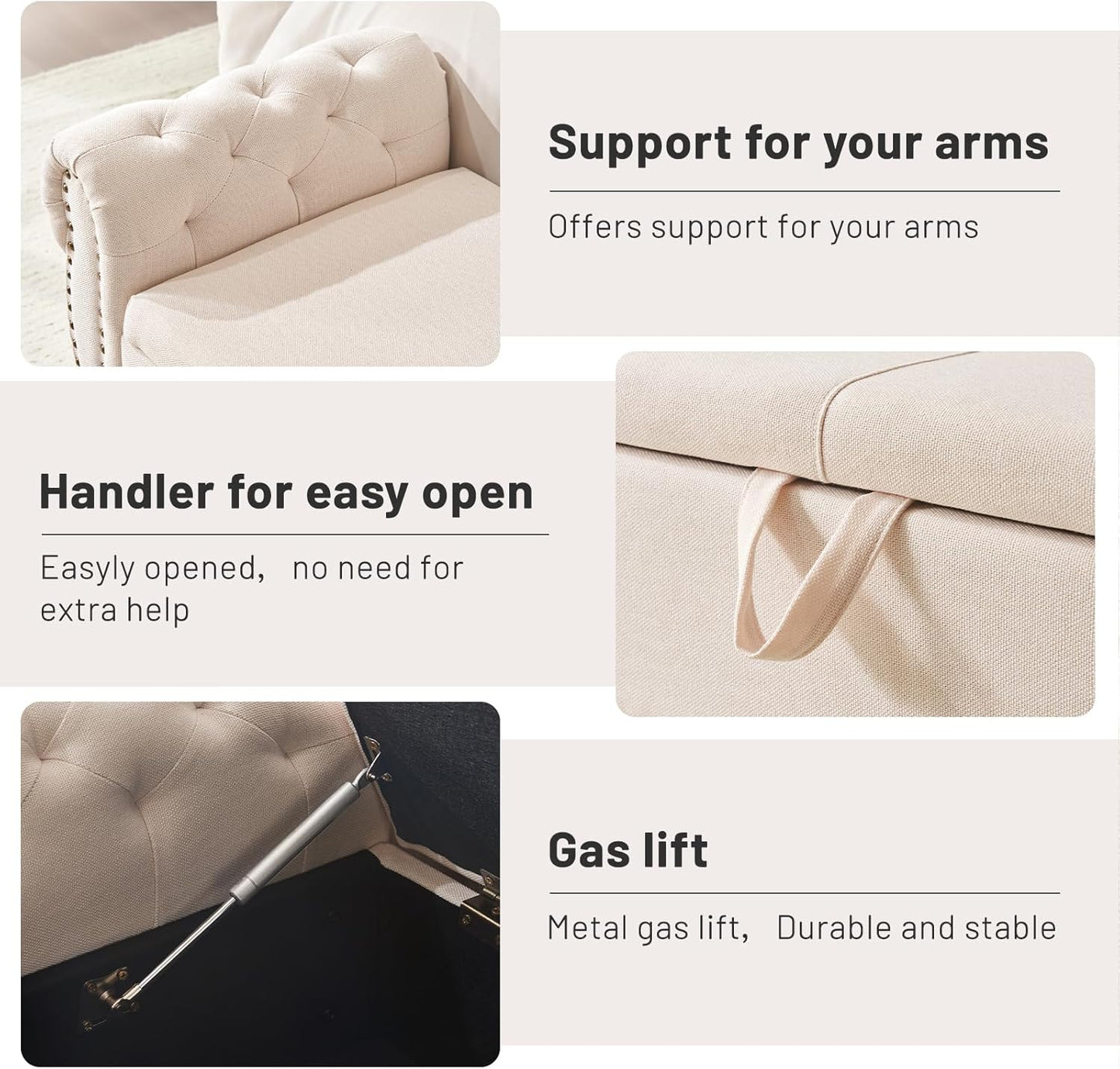 Furniliving Modern Storage Ottoman Bench, Sherpa Ottoman End of Bed Bench with Solid Wood Legs Upholstered Ottoman Benches with Storage Indoor Bench