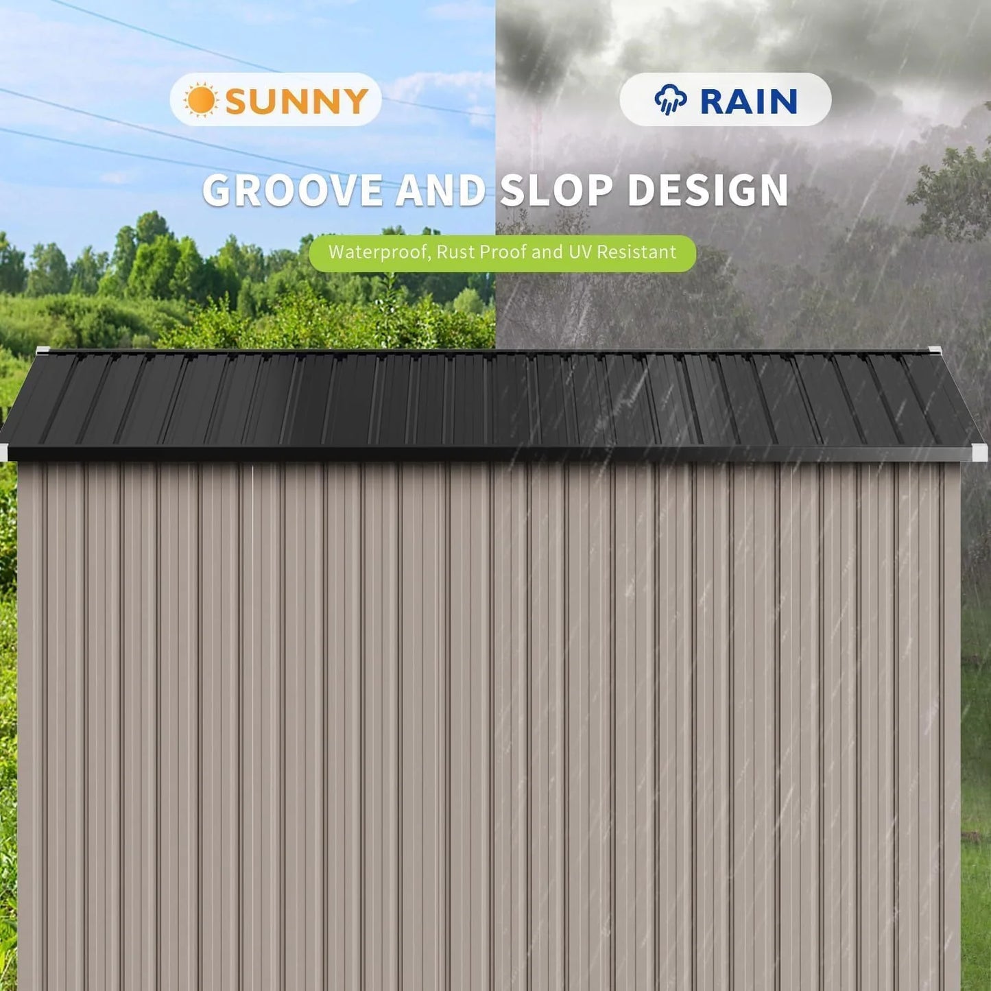 Aoxun 6.2x4 FT Shed Outdoor Storage Shed Metal Garden Shed with Lockable Doors & Slooping Roof Tool Shed Bike Shed for Backyard, Patio, Poolside (Brown)