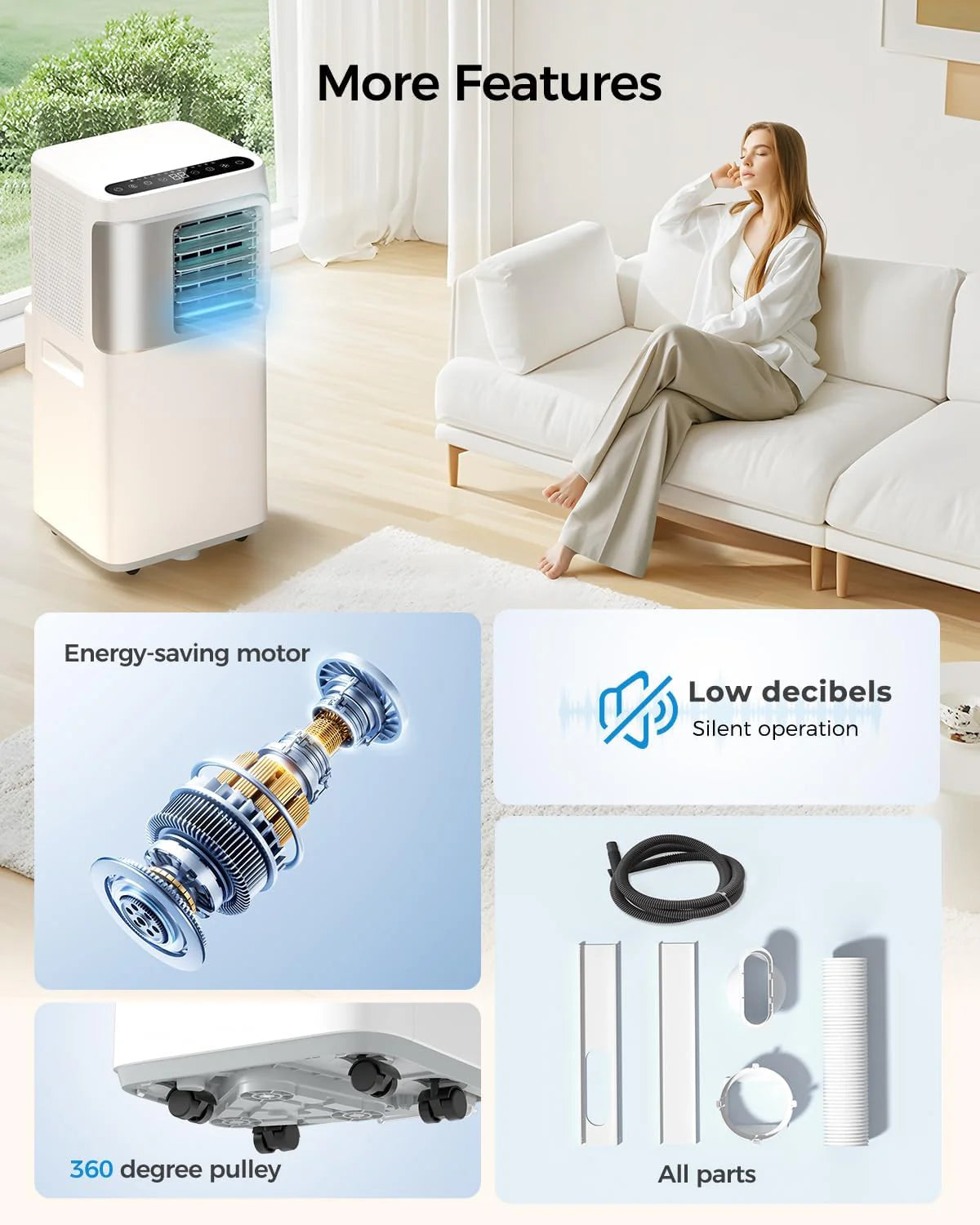 Portable-Air-Conditioners-16,000-Btu - AC Unit 5 in 1 Wifi Smart Air Conditioner with APP, Fan & Dehumidifier, Remote, 24H, Window Kits Included Drainage-free Cooling for Large Room Indoor