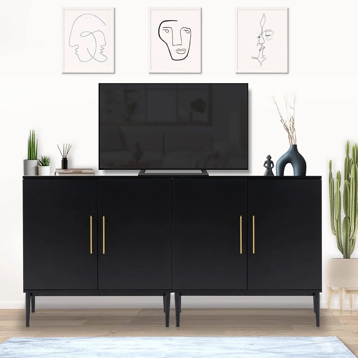 Free Standing Cabinet Black Wood for Living Room, Bedroom, Dining Room, Hallway