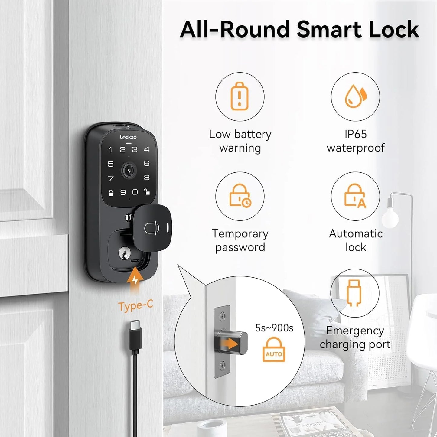 Video Smart Lock with Doorbell Keyless Entry Door Lock, Built-in WiFi Camera Front Door Deadbolt Lock, Fingerprint, Keypad Code, App Control, Voice Control, Auto-Lock, IP65, Video Call