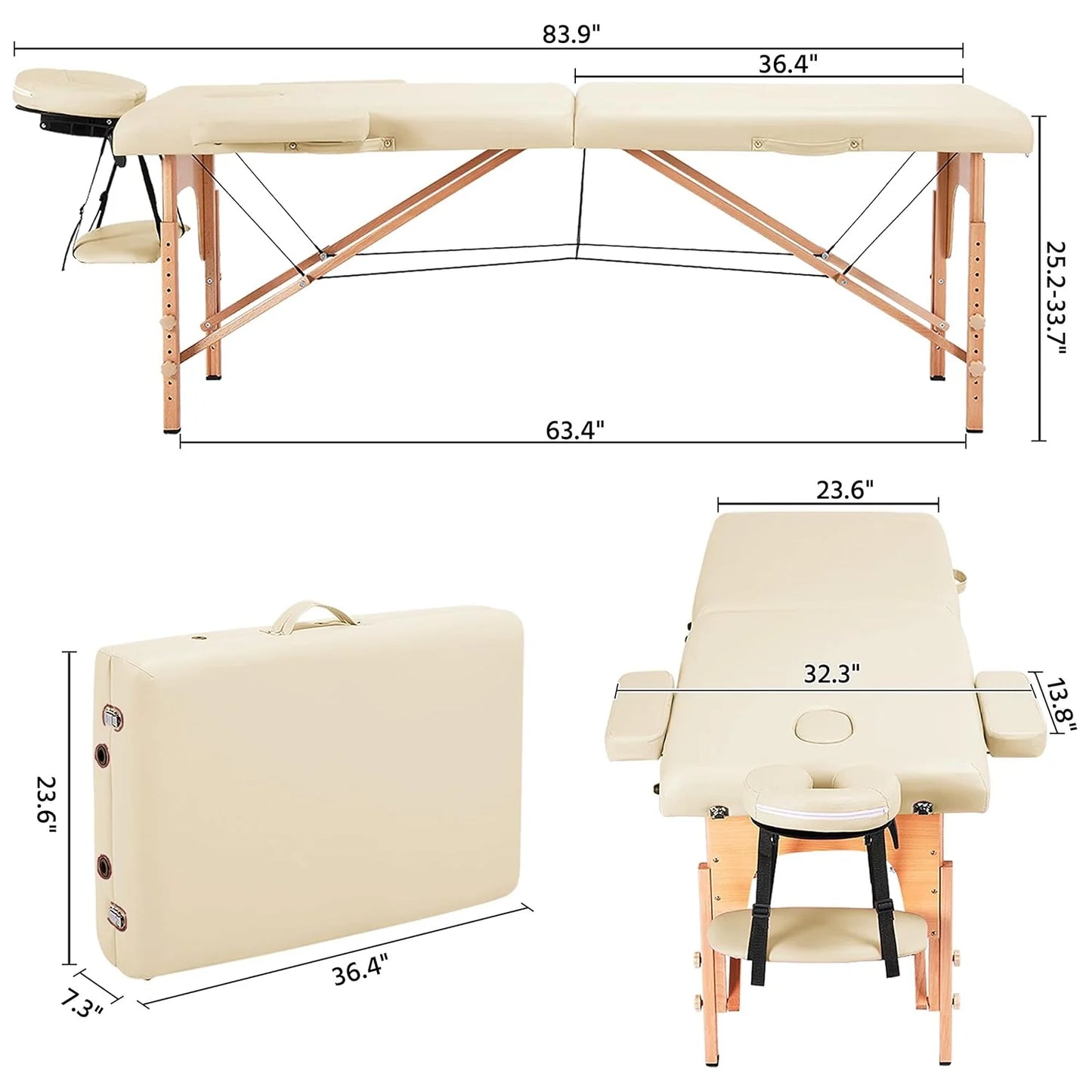 Yaheetech Massage Table Portable Lash Beds Spa Bed Massage Couch Foldable Spa Tables Adjustable 2 Fold with Non-Woven Bag 24 inch, Black