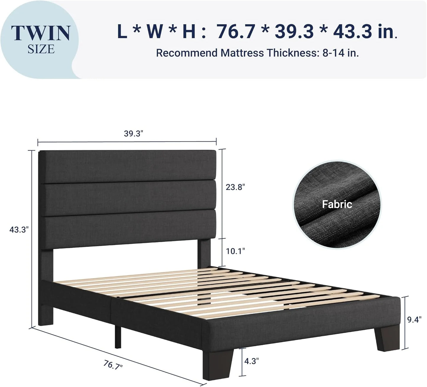 Allewie Queen Size Platform Bed Frame with Fabric Upholstered Headboard and Wooden Slats Support, Fully Upholstered Mattress Foundation/No Box Spring Needed