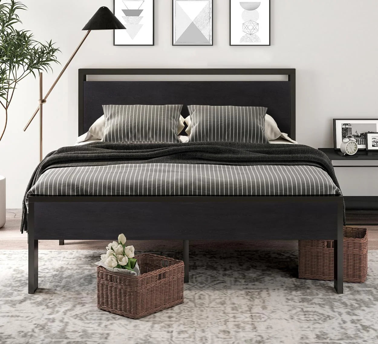 SHA CERLIN 14 Inch Full Size Metal Platform Bed Frame with Wooden Headboard and Footboard, Mattress Foundation, No Box Spring Needed, Large Under Bed Storage, Non-Slip Without Noise, Mahogany