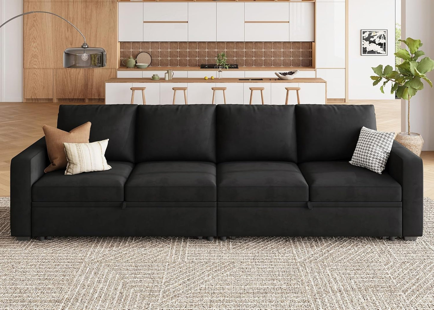 HONBAY Modular Sectional Sleeper Sofa with Pull Out Bed, L Shaped Couch with Storage Seat, Convertible Sectional Couches for Living Room