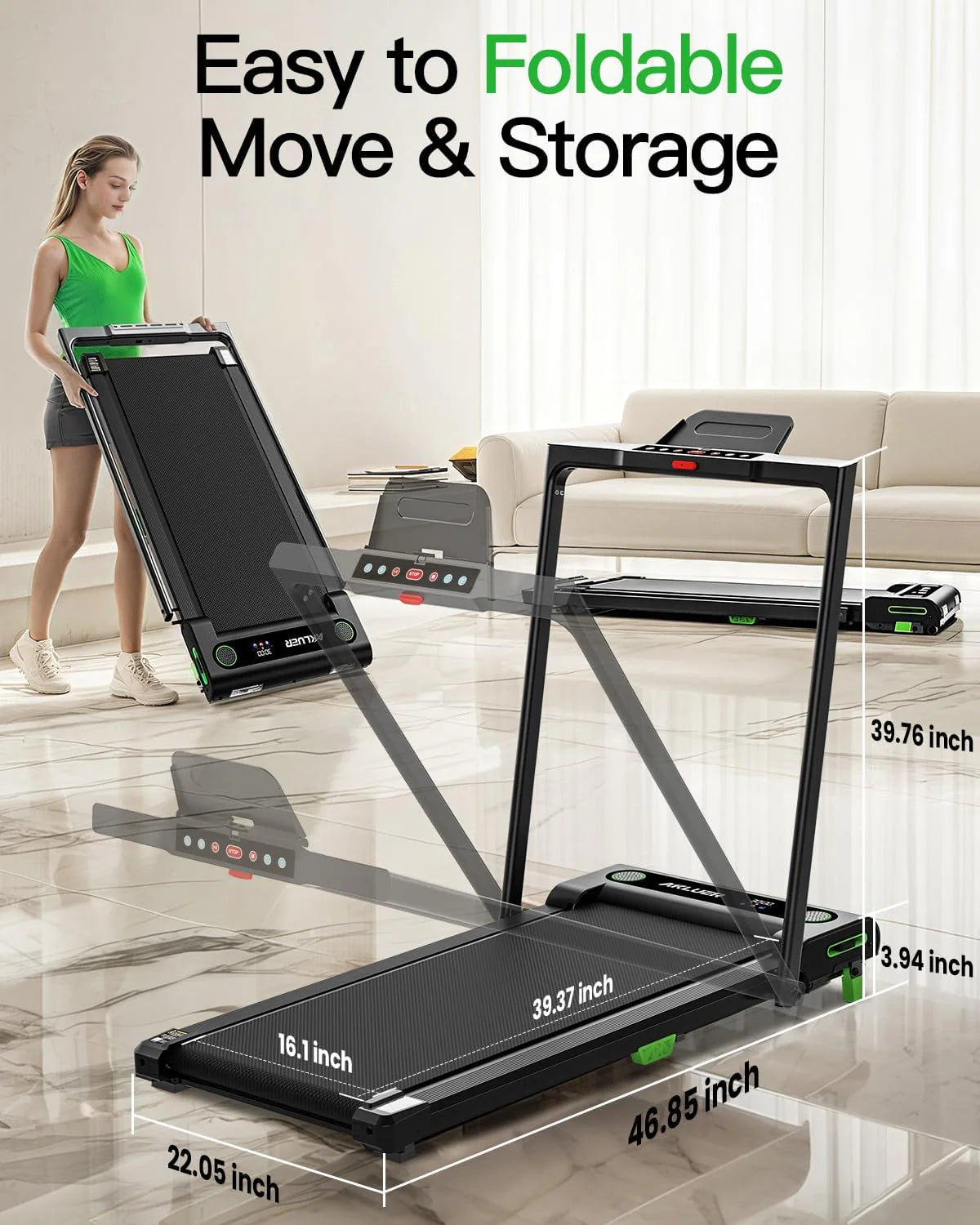 Akluer Inclined Home Treadmill 2.5 HP Small Under-Desk Treadmill with Remote Control and LED Display