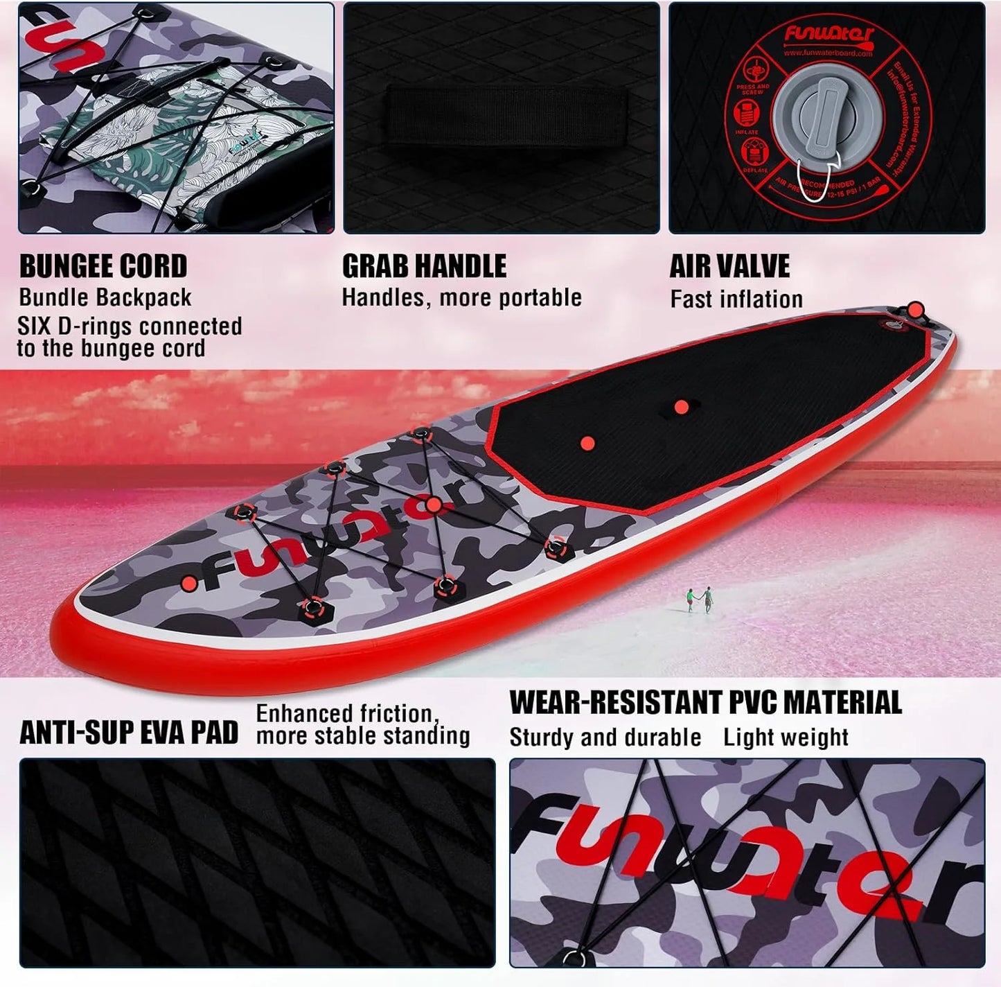 FunWater Inflatable Stand Up Paddle Board with Premium SUP Paddle Accessories, Non-Slip EVA Deck, 11'/10'6' Paddle