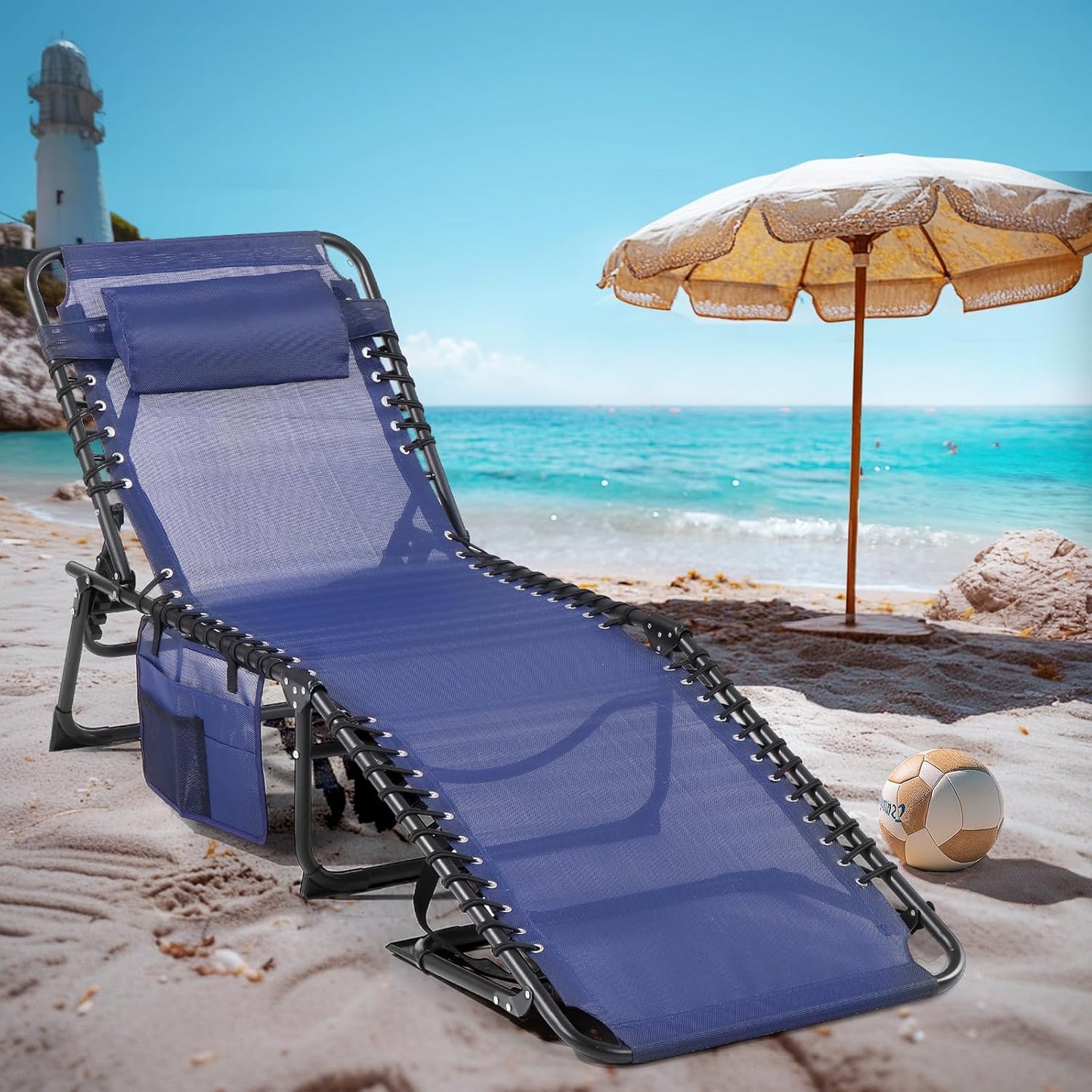 Unovivy Outdoor Chaise Lounge Chairs Set of 2, Portable Folding Pool Lounge Chair with 5-Position Reclining Back, Teslin Tanning Chair for Pool, Beach, Patio, Sunbathing