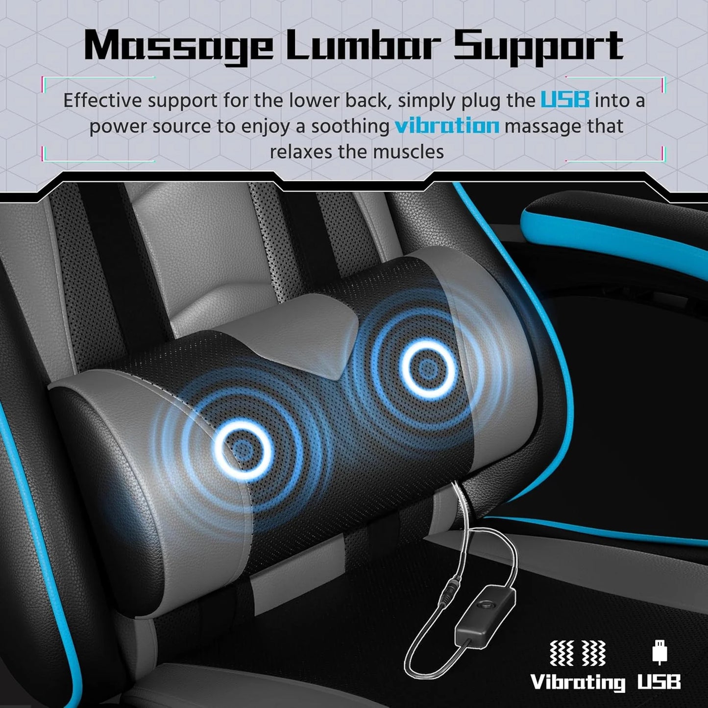 Gaming Chair with Massage Lumbar Support and Footrest Height Office Gaming Chair