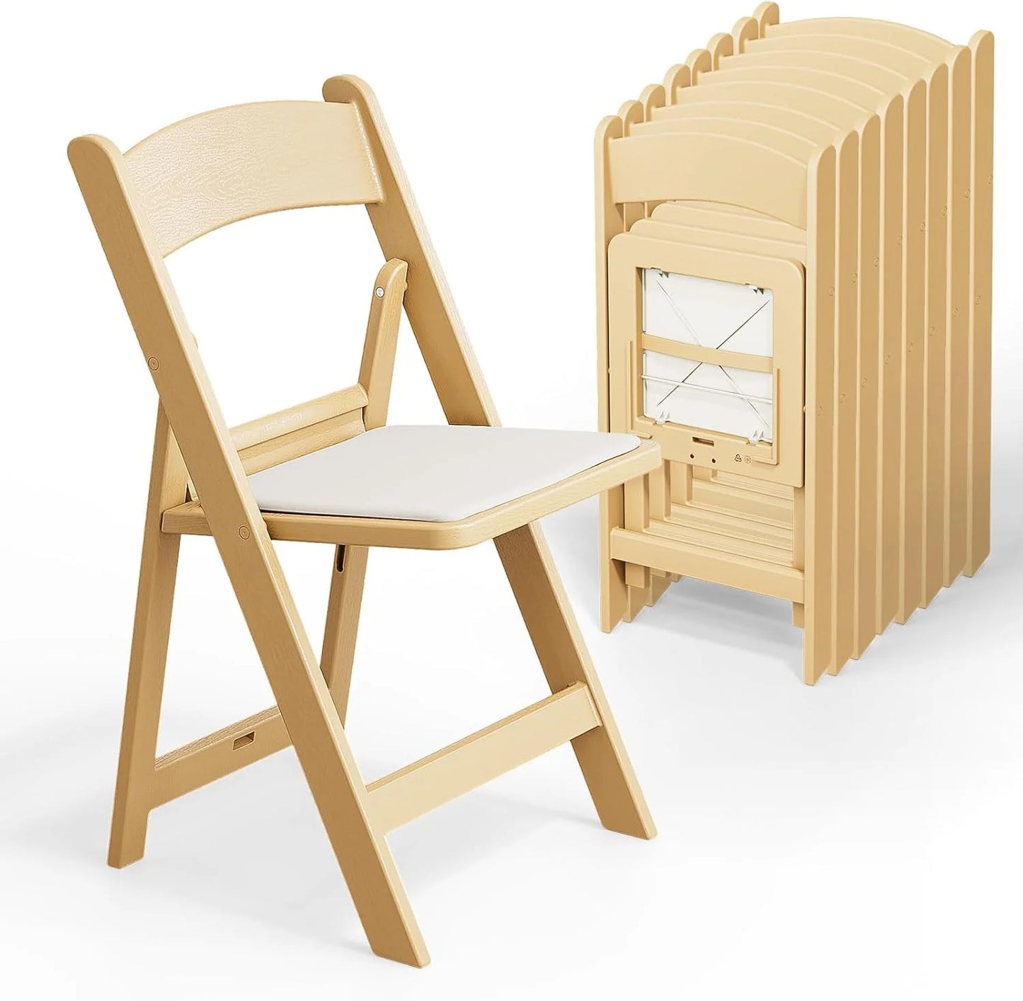 VINGLI Resin Folding Chair with Cushion Foldable Plastic Chair with Comfortable Cushioned Seat