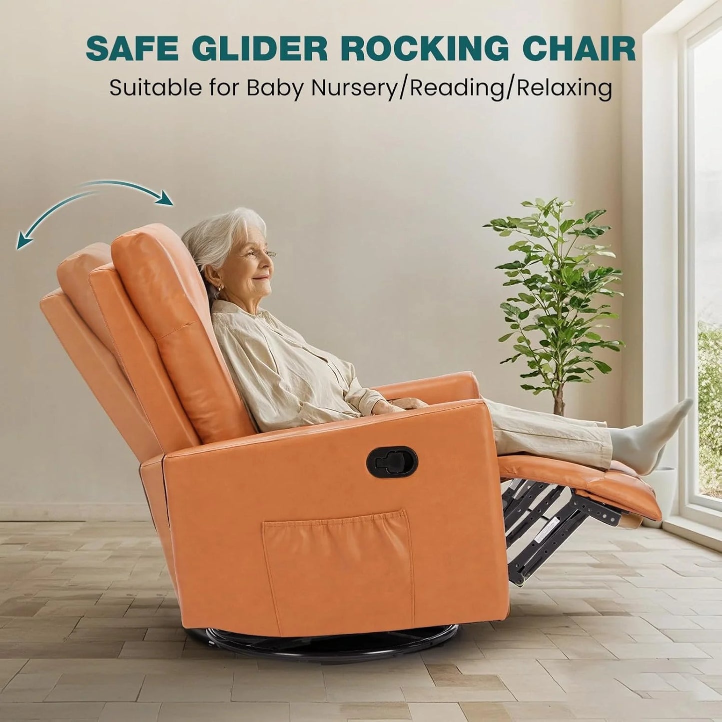 Swivel high-back rocking chair with footrest, padded glider baby chair with comfortable deep seat