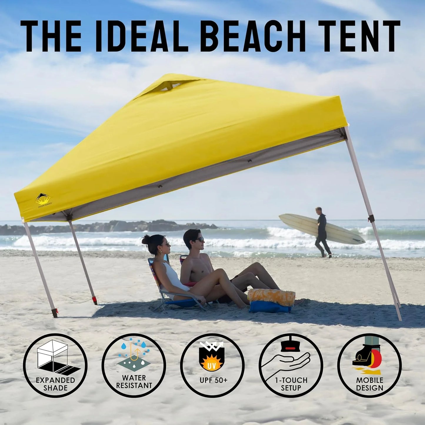 10x10 Pop-Up Awning - One-Click Installation Beach Tent - Outdoor Sunshade Silver Coated Top, 3 Heights and 4 Sand Pockets