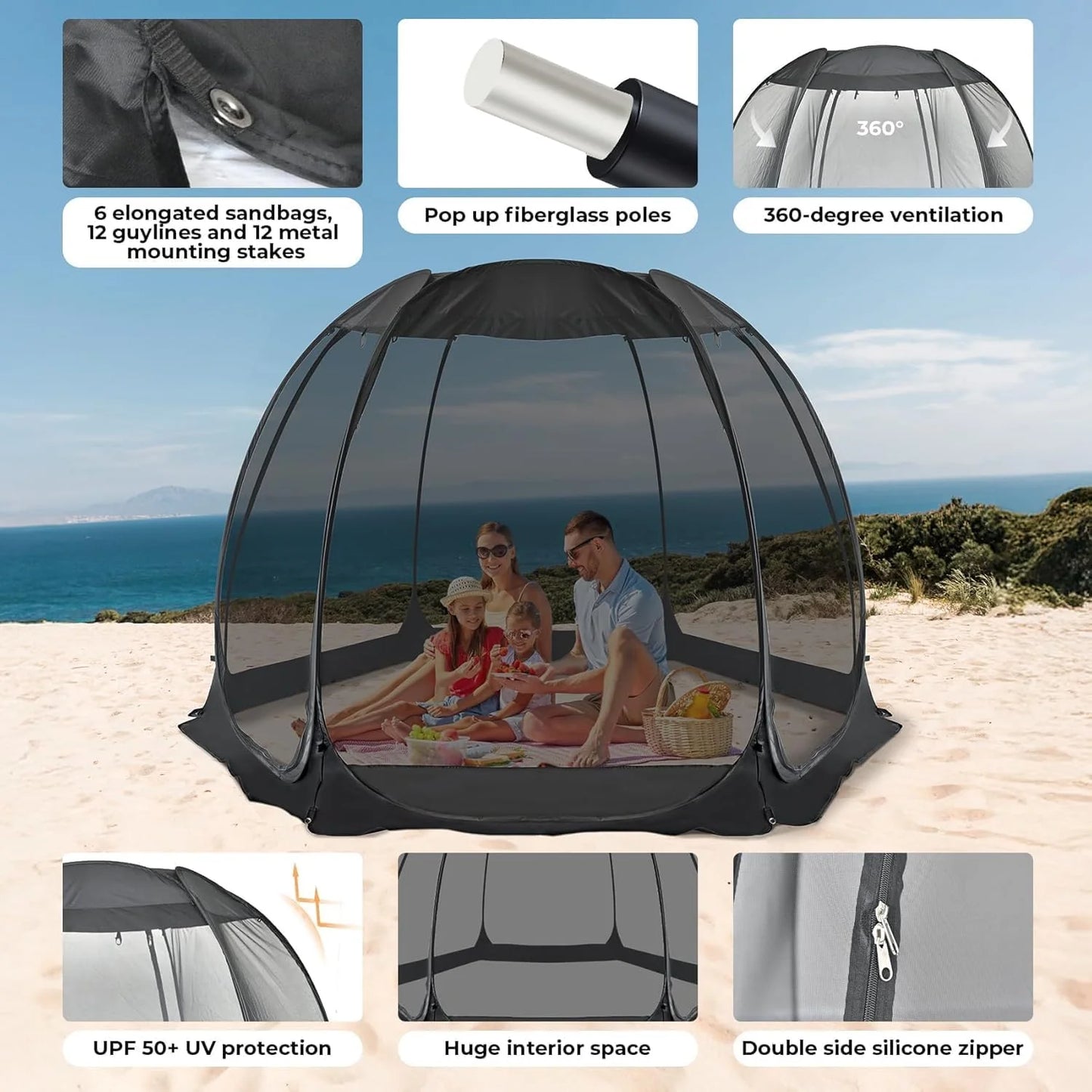 Screen gazebo, sleeps 6-10-15 people Igloo-style canopy tent with mosquito net on the sides Perfect for garden, patio, backyard