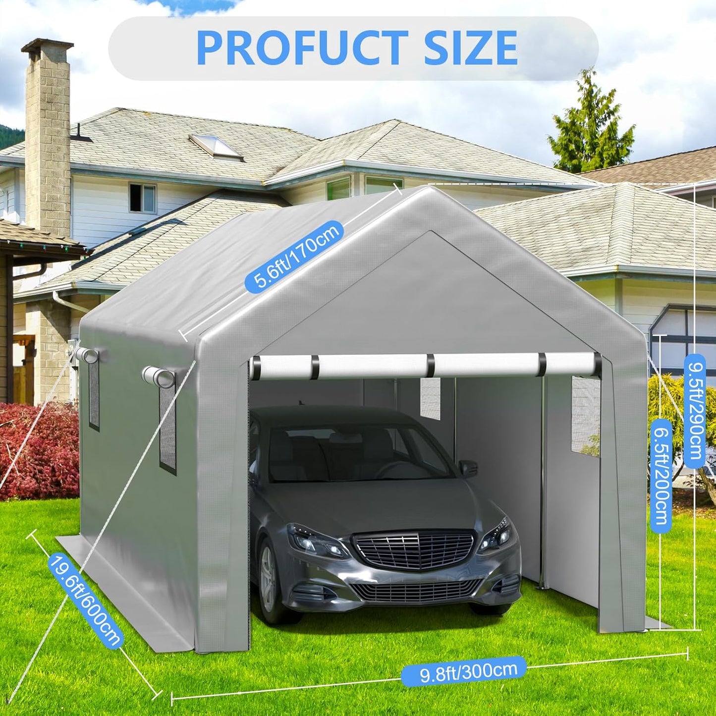 6x8 ft Heavy Duty Carport Tent Portable Garage with Removable Side Walls and Door Four Seasons Tarpaulin