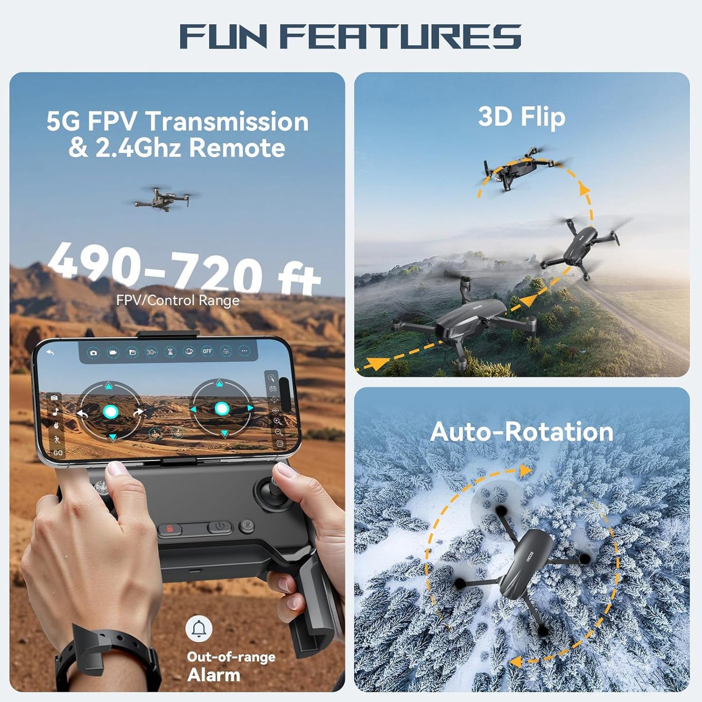 Adult Brushless Motor Drone with Camera, 4K UHD Long Range FPV Video