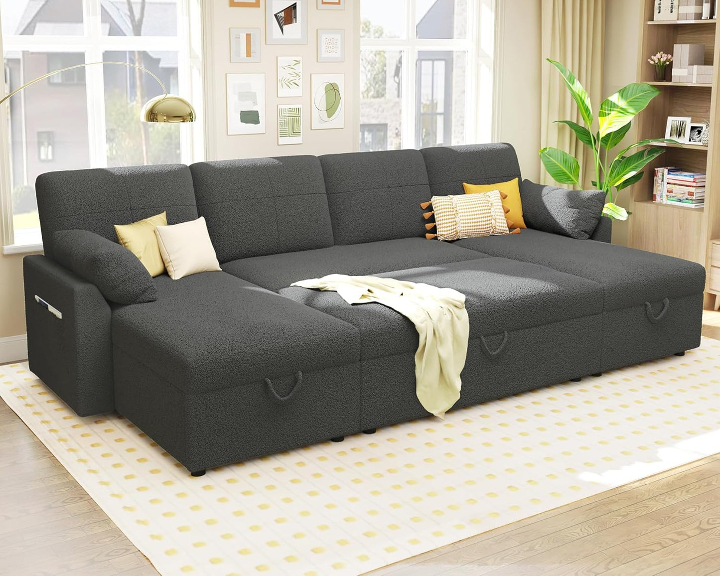 VanAcc Sofa Bed, Sleeper Sofa with Storage Chaise- 2 in 1 Pull Out Couch Living Room, Comfy Sleeper Couch
