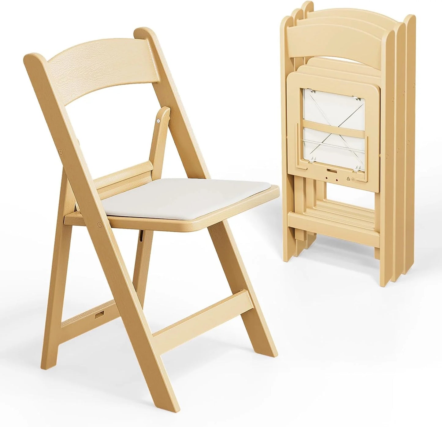 VINGLI Resin Folding Chair with Cushion Foldable Plastic Chair with Comfortable Cushioned Seat