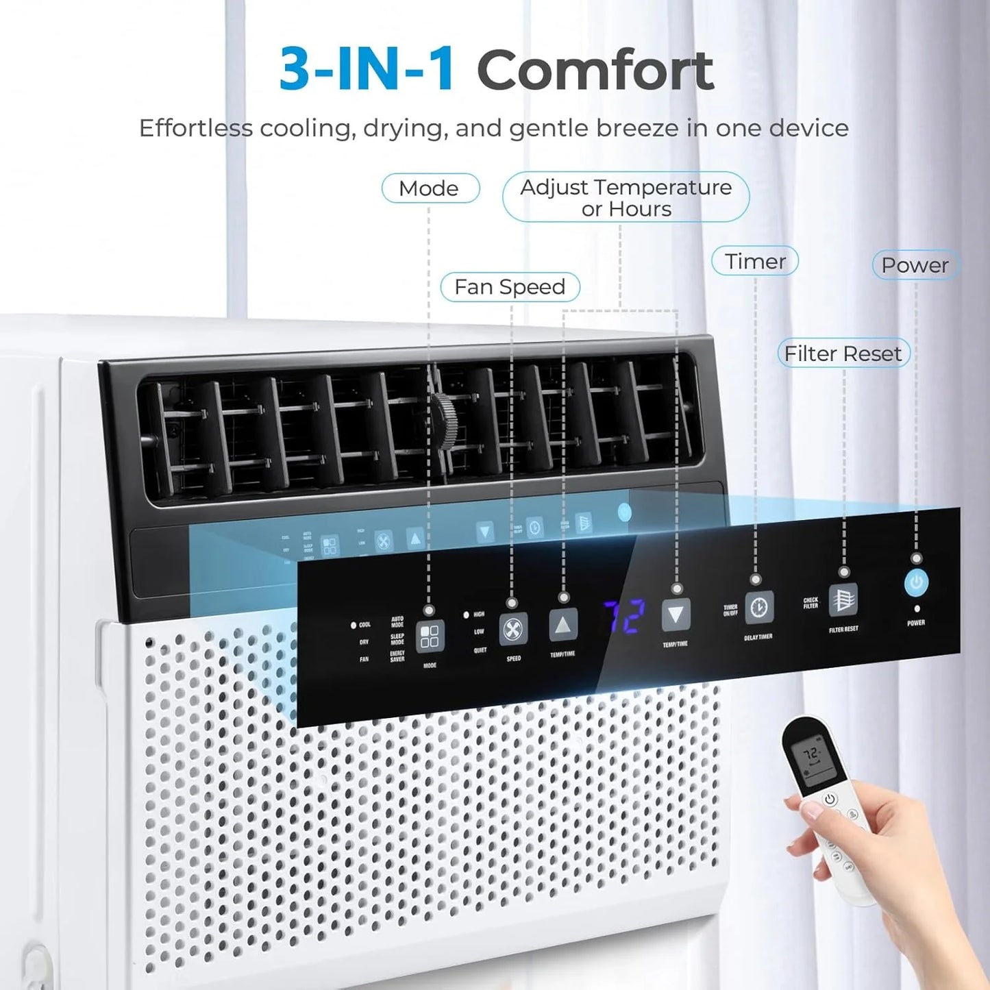 U-Shaped Window Air Conditioner, 12000BTU Window AC Unit, Cools up to 550 sq. ft., 6 Modes, Saddle Shape Window AC Unit, Full Window View, Energy Efficient